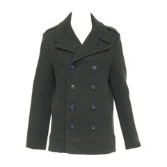 CHRISTIAN DIOR green virgin wool ribbed knit double breasted pea coat FR36 S