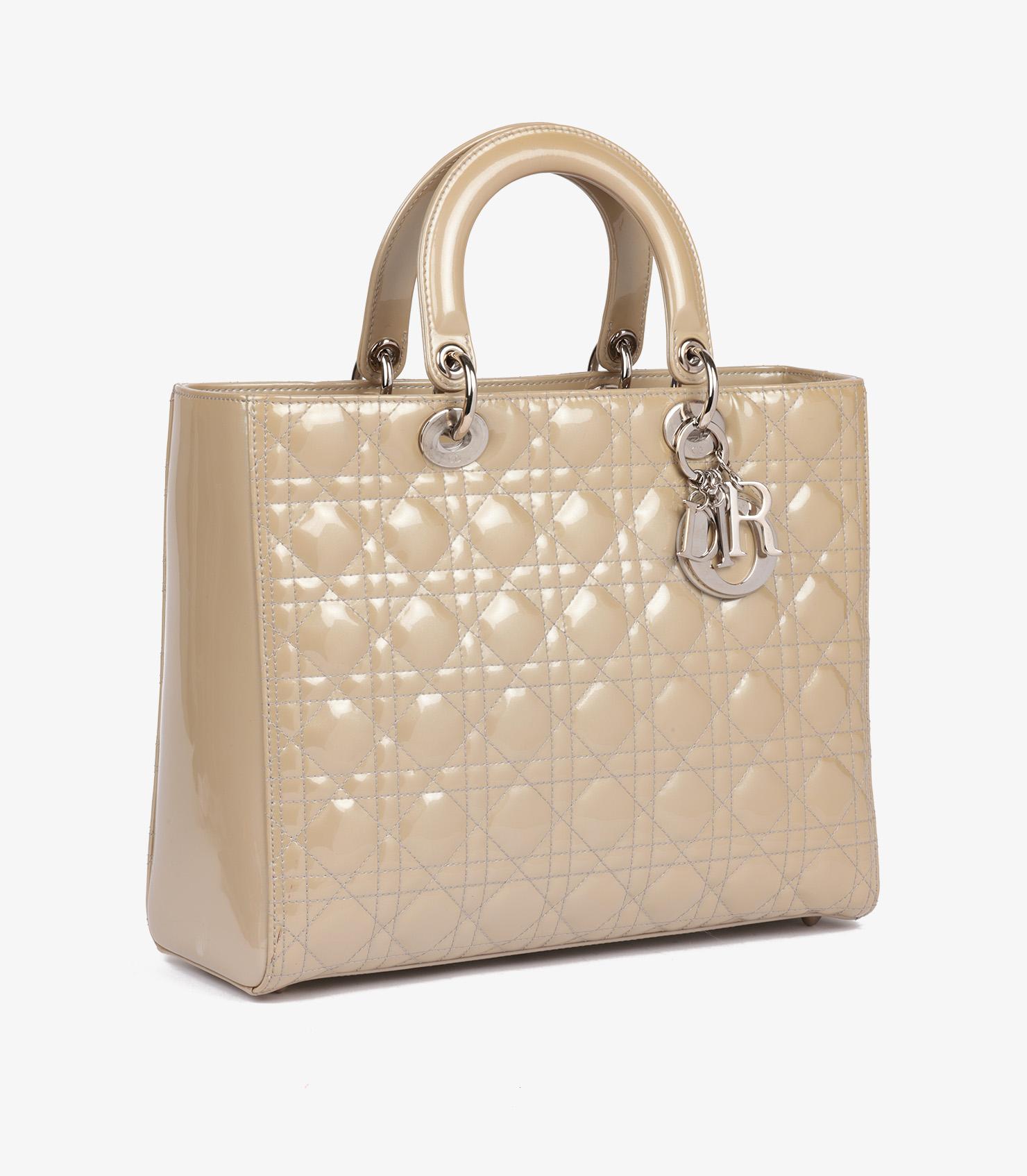 Christian Dior Greige Quilted Iridescent Patent Leather Large Lady Dior

Brand- Christian Dior
Model- Large Lady Dior
Product Type- Shoulder, Tote
Serial Number- 16********
Age- Circa 2012
Accompanied By- Christian Dior Shoulder Strap, Care Booklet,