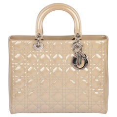 Christian Dior Greige Quilted Iridescent Patent Leather Large Lady Dior