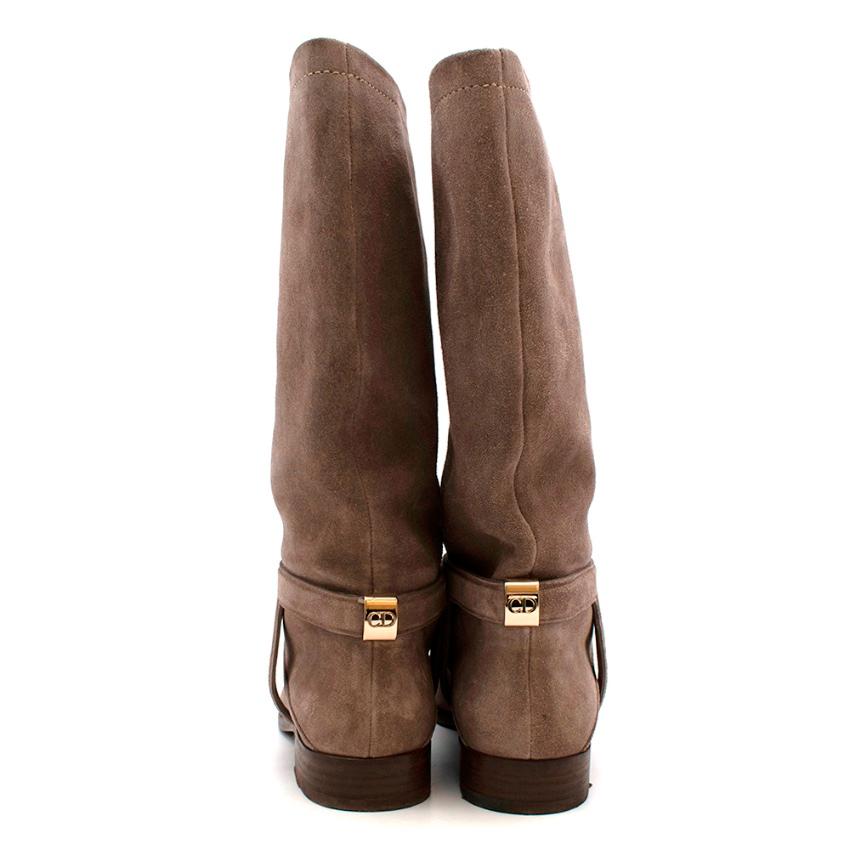 Brown Christian Dior Greige Suede Harness Flat Boots - Size EU 37 For Sale