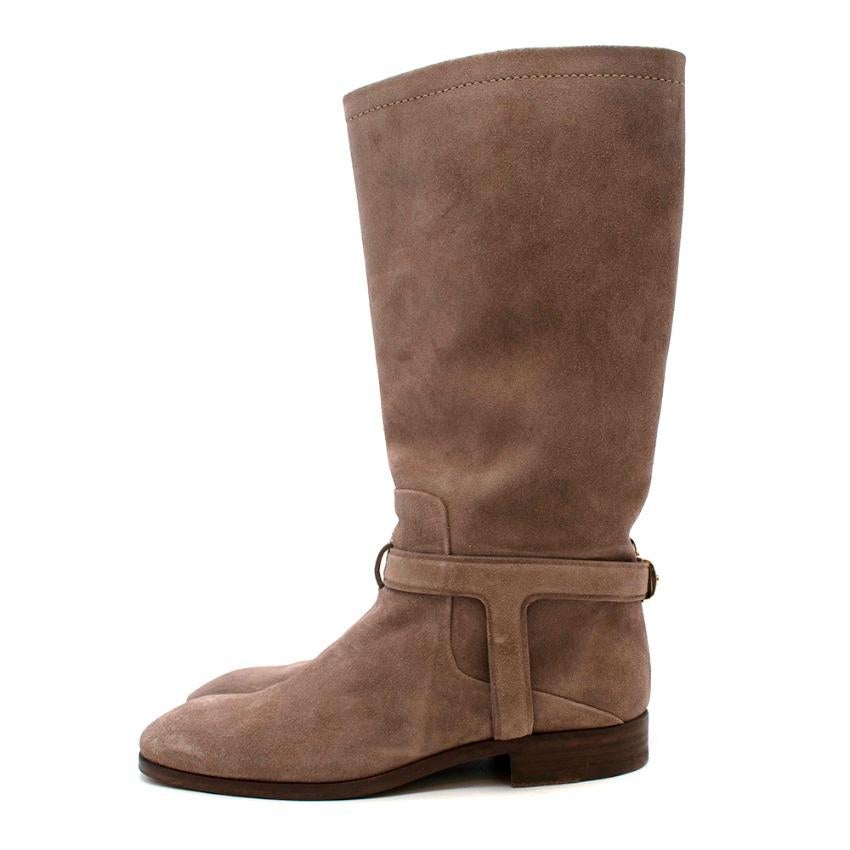 Women's Christian Dior Greige Suede Harness Flat Boots - Size EU 37 For Sale