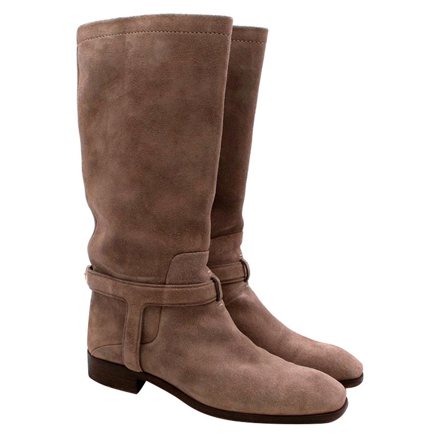 Christian Dior Greige Suede Harness Flat Boots - Size EU 37 For Sale