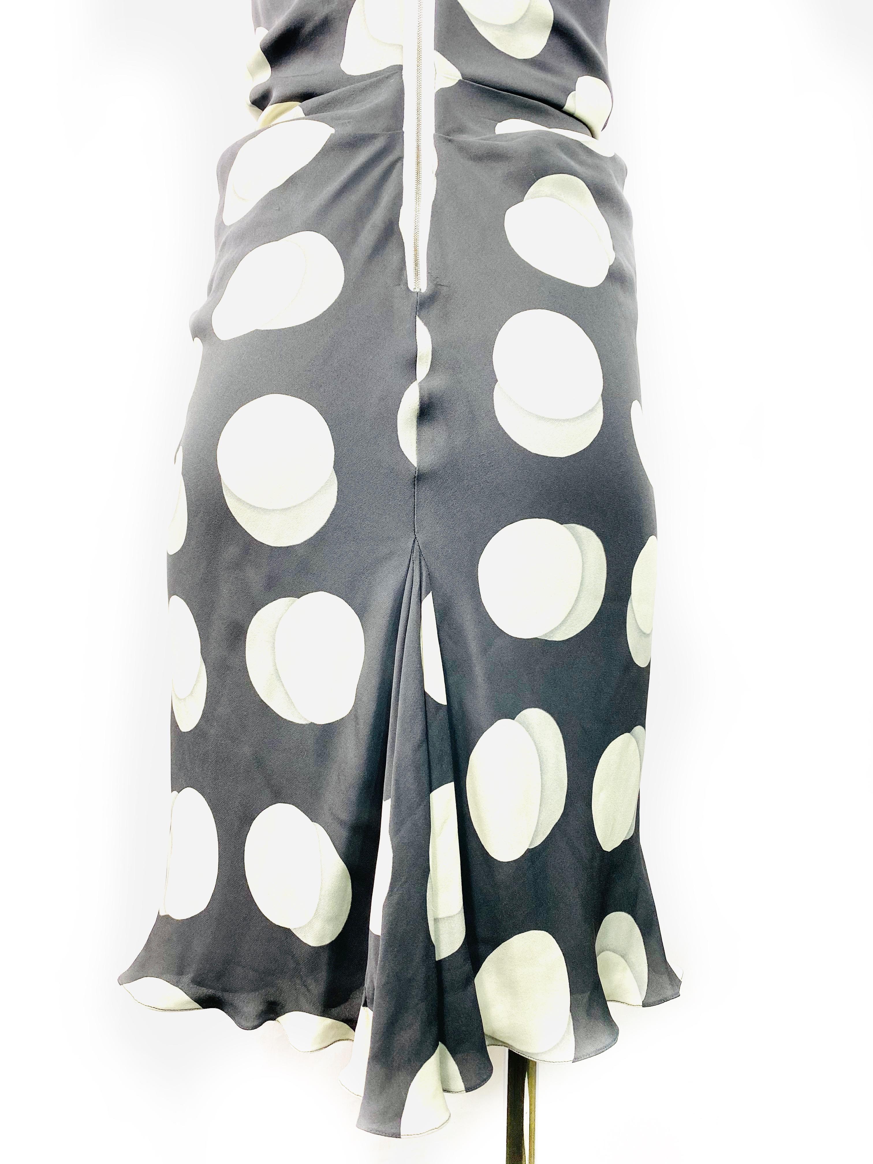 Christian Dior Grey and White Silk Polka Dot Midi Dress Size 38 In Excellent Condition In Beverly Hills, CA