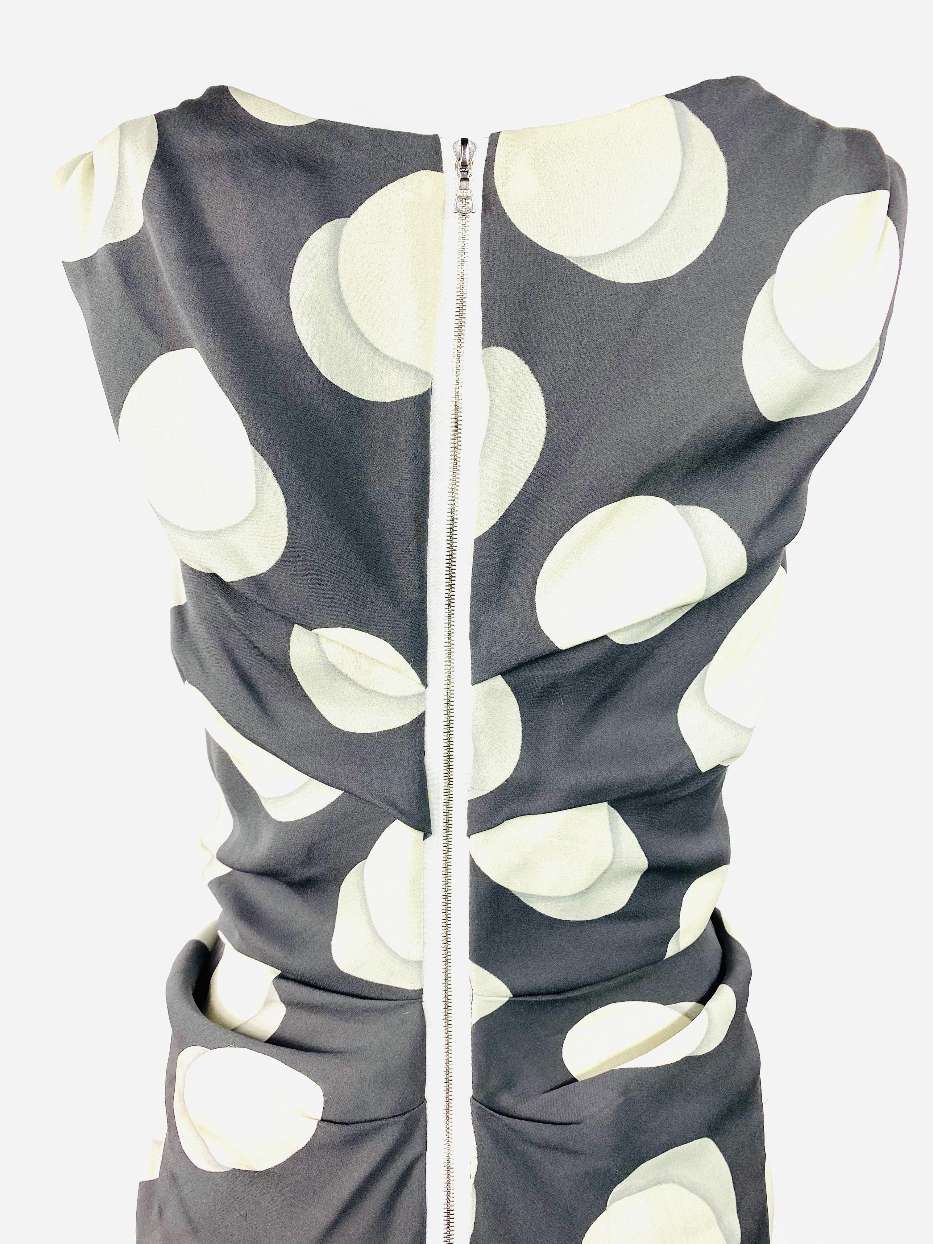 Women's Christian Dior Grey and White Silk Polka Dot Midi Dress Size 38
