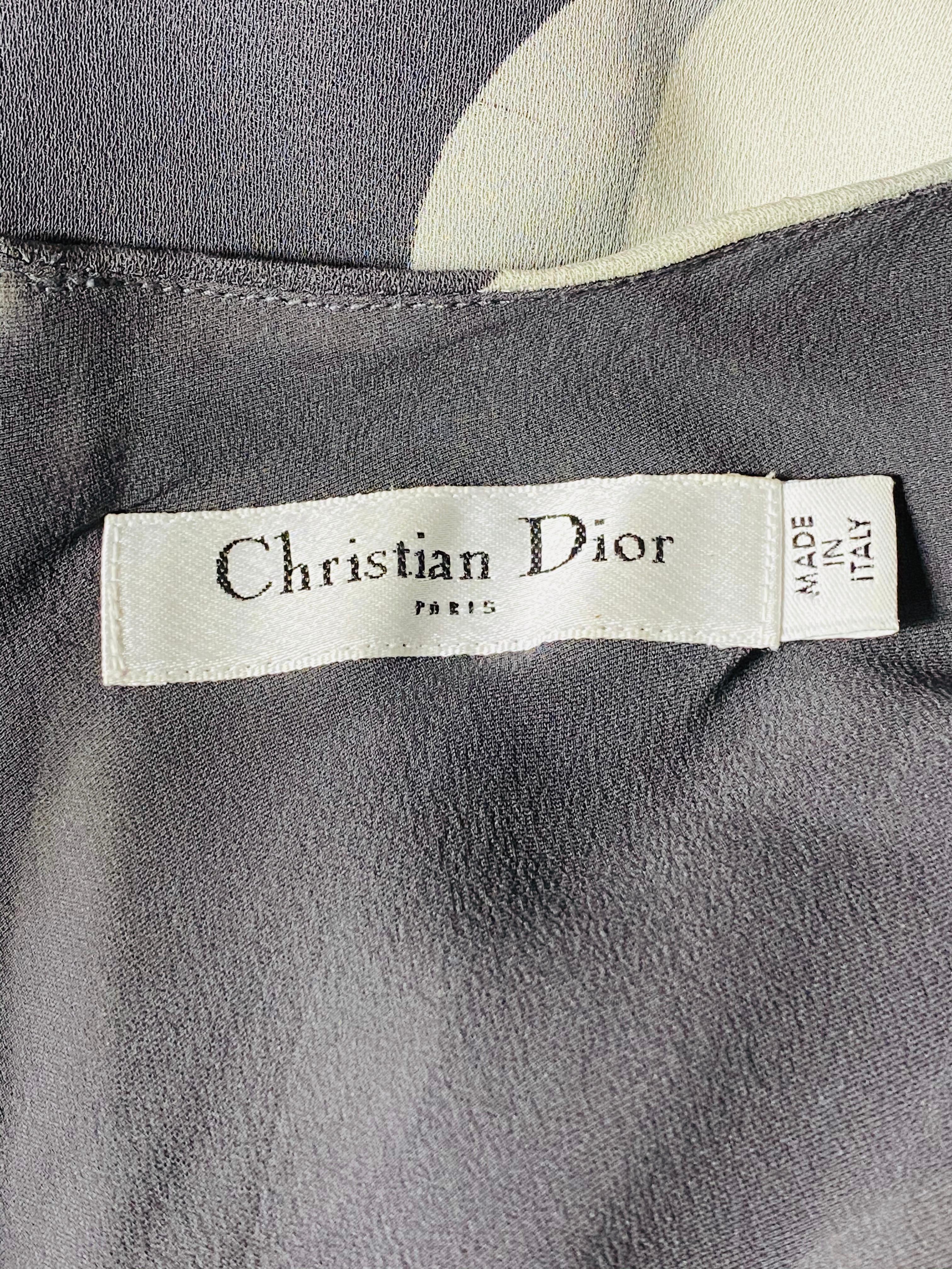 Christian Dior Grey and White Silk Polka Dot Midi Dress Size 38 1