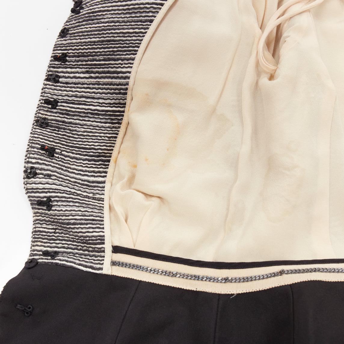 CHRISTIAN DIOR grey applique cotton black leather belt cropped bar jacket FR36 S For Sale 6