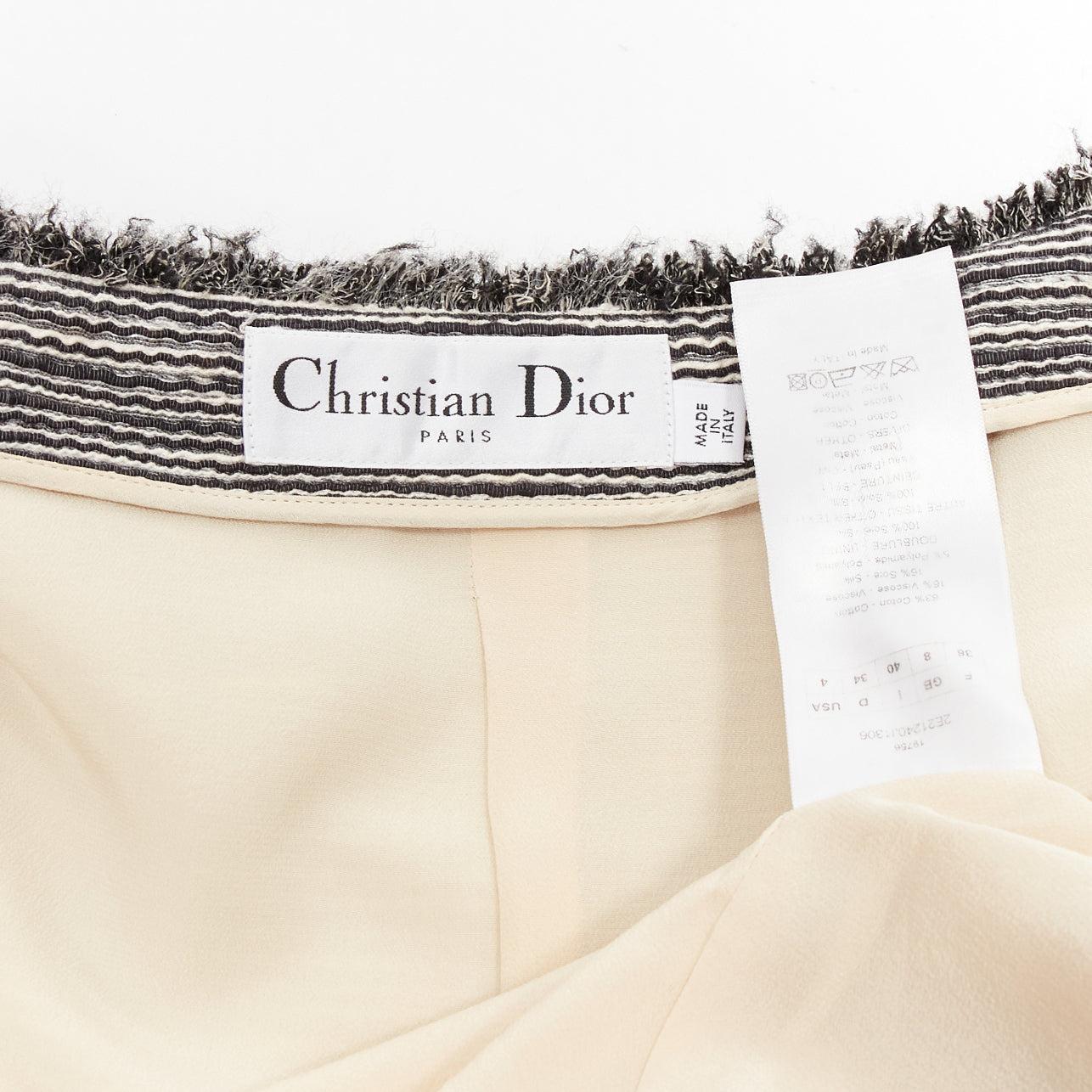 CHRISTIAN DIOR grey applique cotton black leather belt cropped bar jacket FR36 S For Sale 7