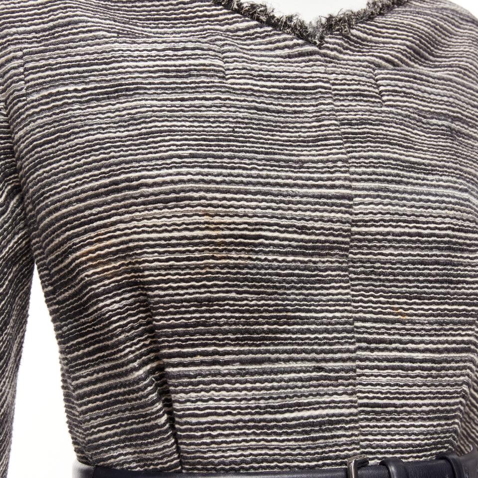 CHRISTIAN DIOR grey applique cotton black leather belt cropped bar jacket FR36 S For Sale 5