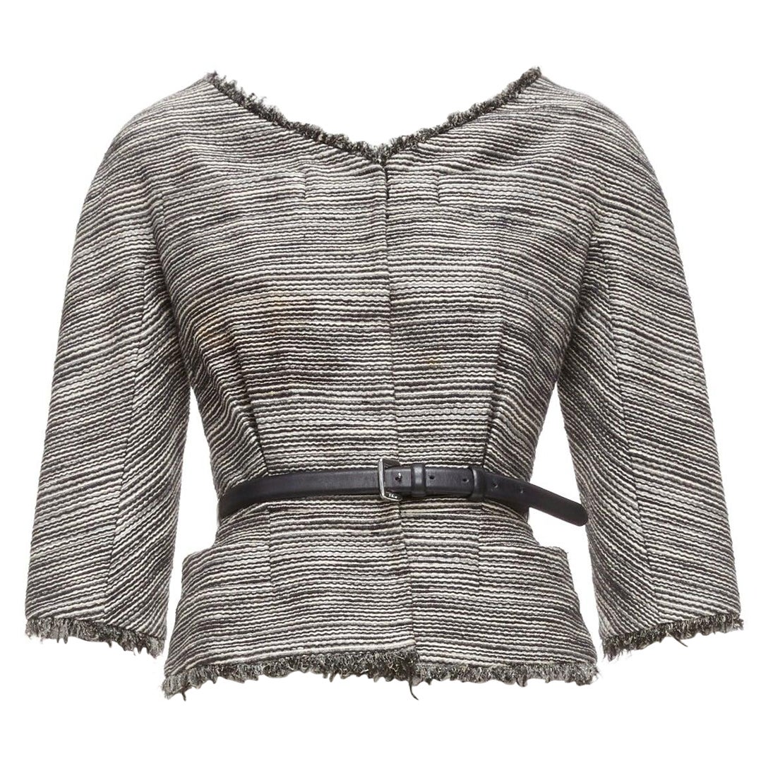 Christian Dior, giacca grigia con applicazioni in cotone e cintura in pelle, FR36 S in vendita