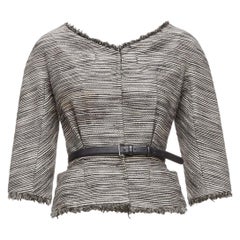 Christian Dior, giacca grigia con applicazioni in cotone e cintura in pelle, FR36 S