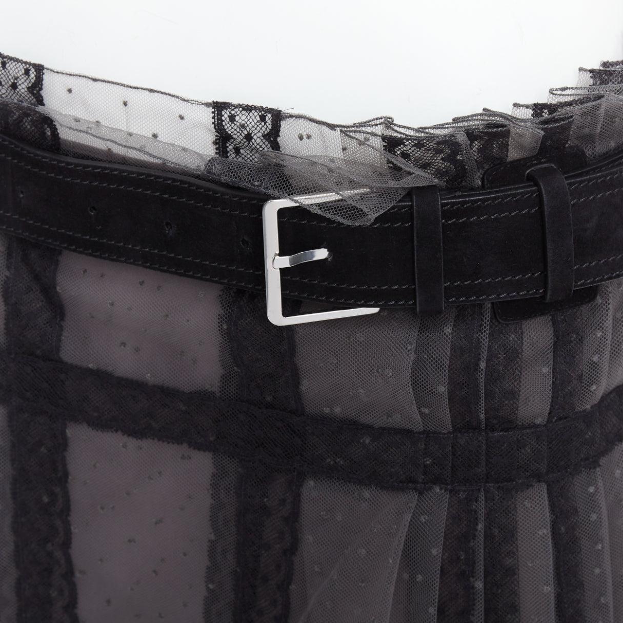 CHRISTIAN DIOR grey black lace Plumetis tulle suede belt wrap skirt
Reference: NKLL/A00384
Brand: Dior
Designer: Maria Grazia Chiuri
Material: Tulle, Suede
Color: Grey, Black
Pattern: Lace
Closure: Belt
Extra Details: Christian Dior wrap skirt in
