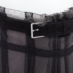 CHRISTIAN DIOR grey black lace Plumetis tulle suede belt wrap skirt