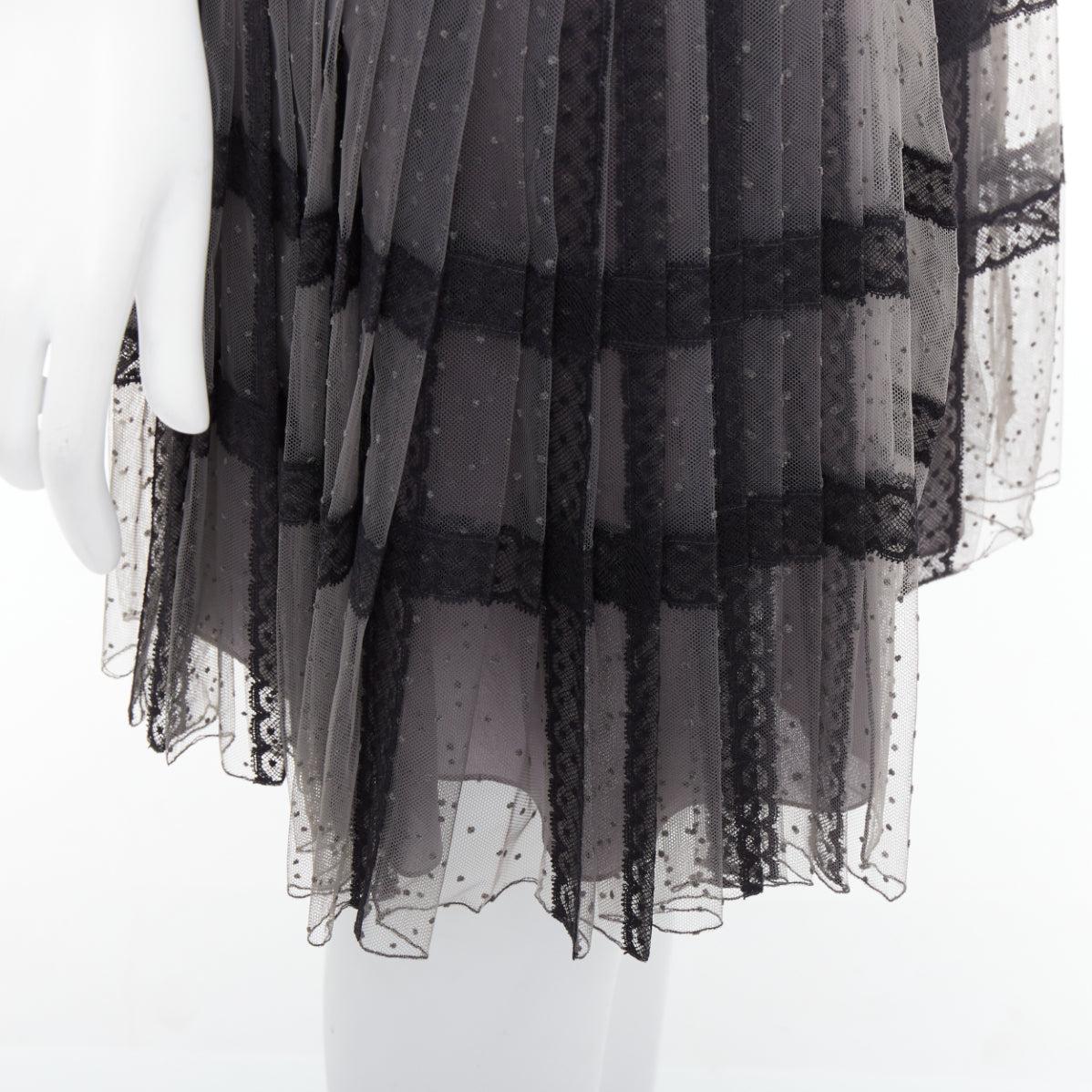 CHRISTIAN DIOR grey black lace Plumetis tulle suede belt wrap skirt For Sale 3
