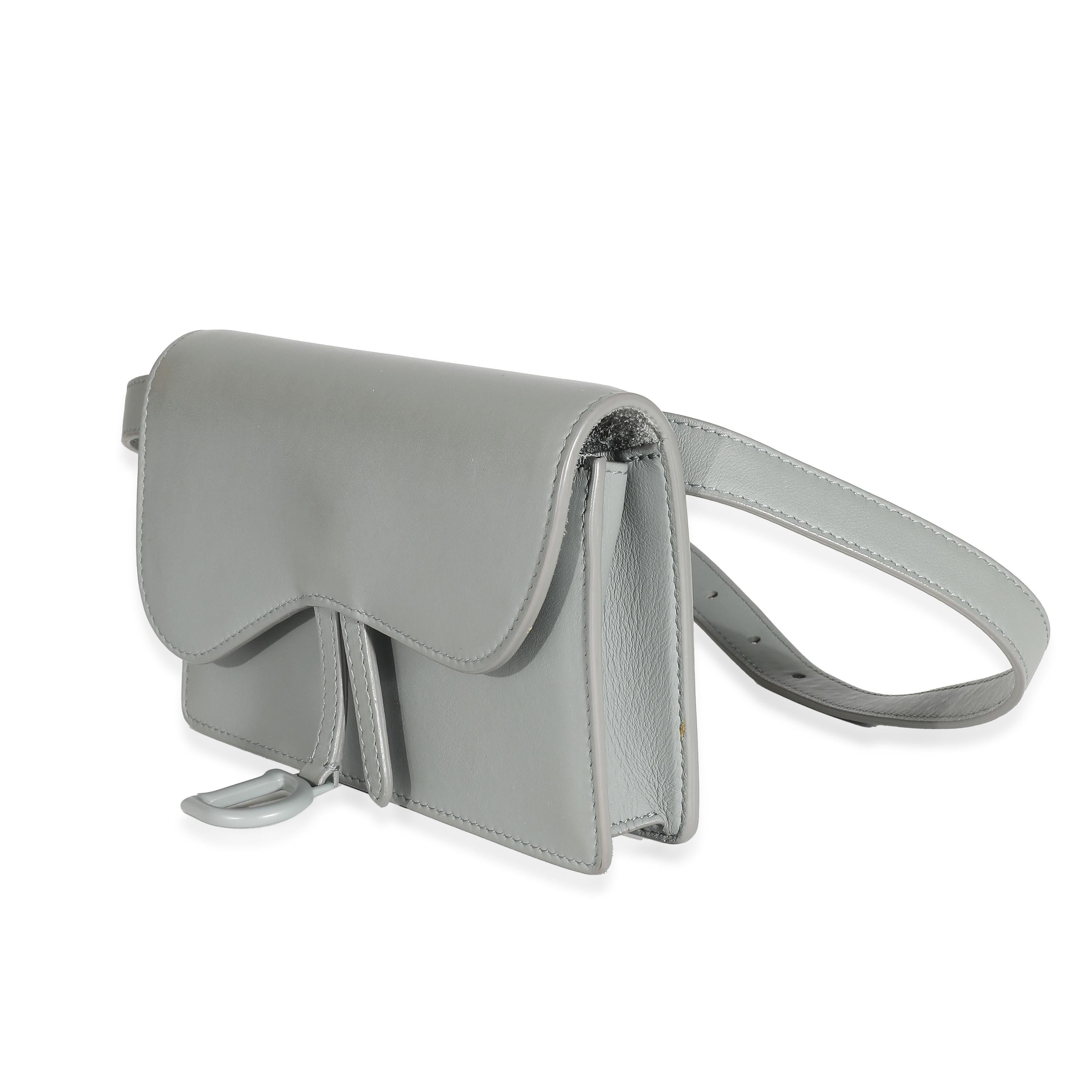 Christian Dior Grey Calfskin Saddle Belt Pouch In Excellent Condition For Sale In New York, NY