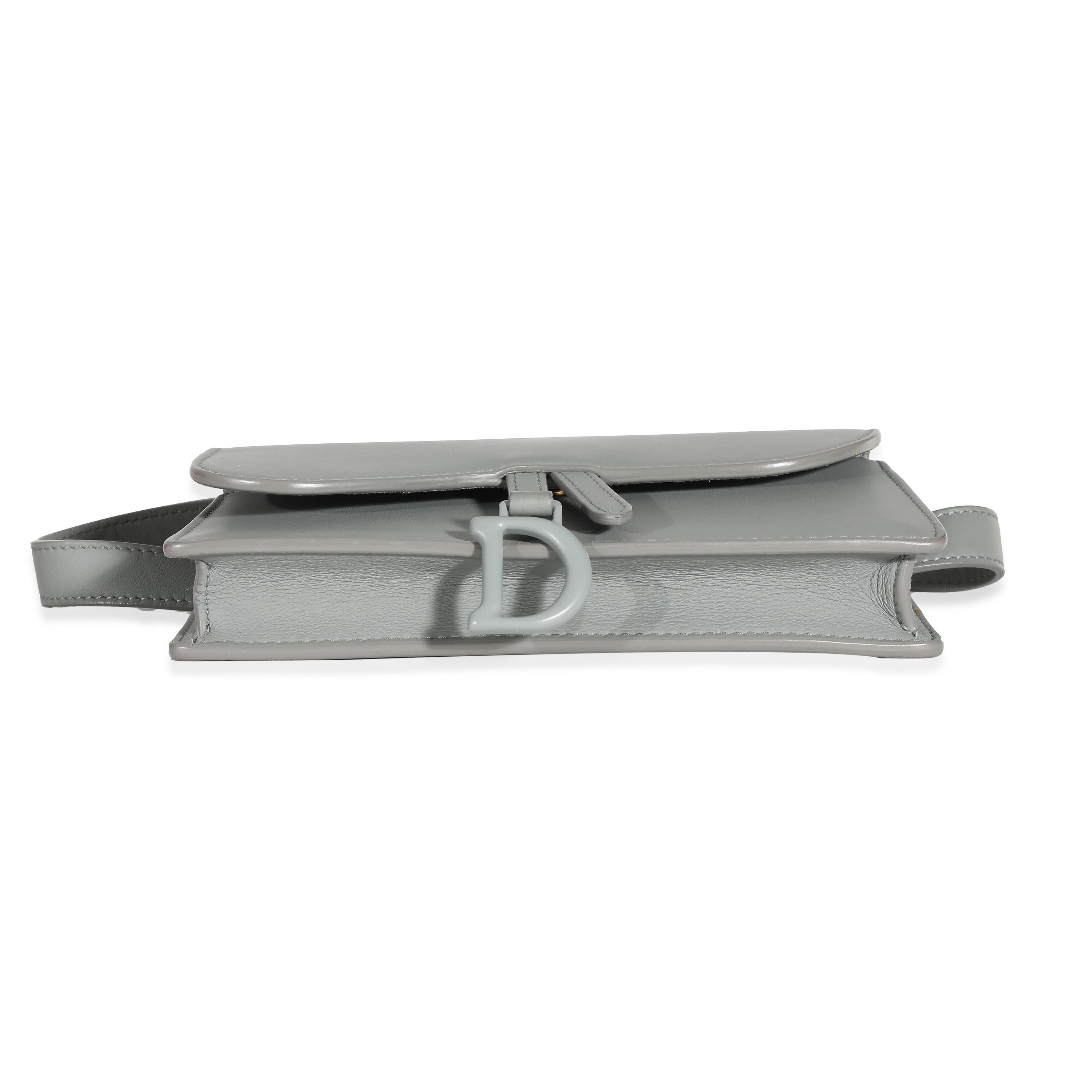 Christian Dior Grey Calfskin Saddle Belt Pouch For Sale 3