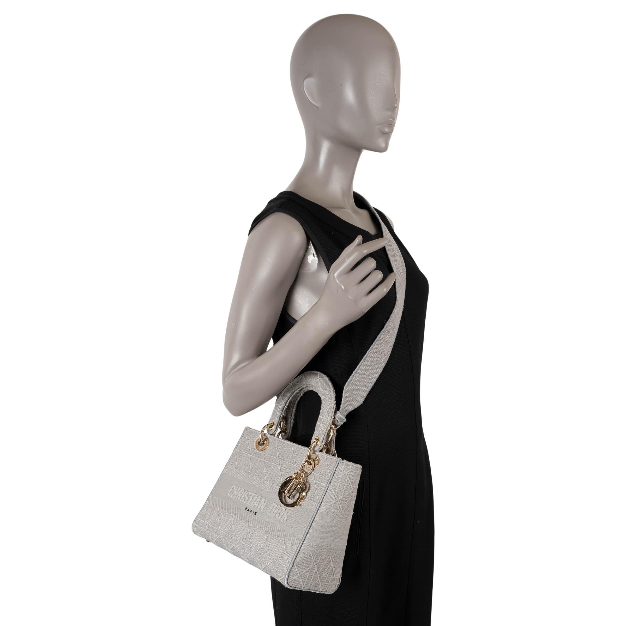CHRISTIAN DIOR grey Cannage canvas 2020 MEDIUM LADY D-LITE Bag 7