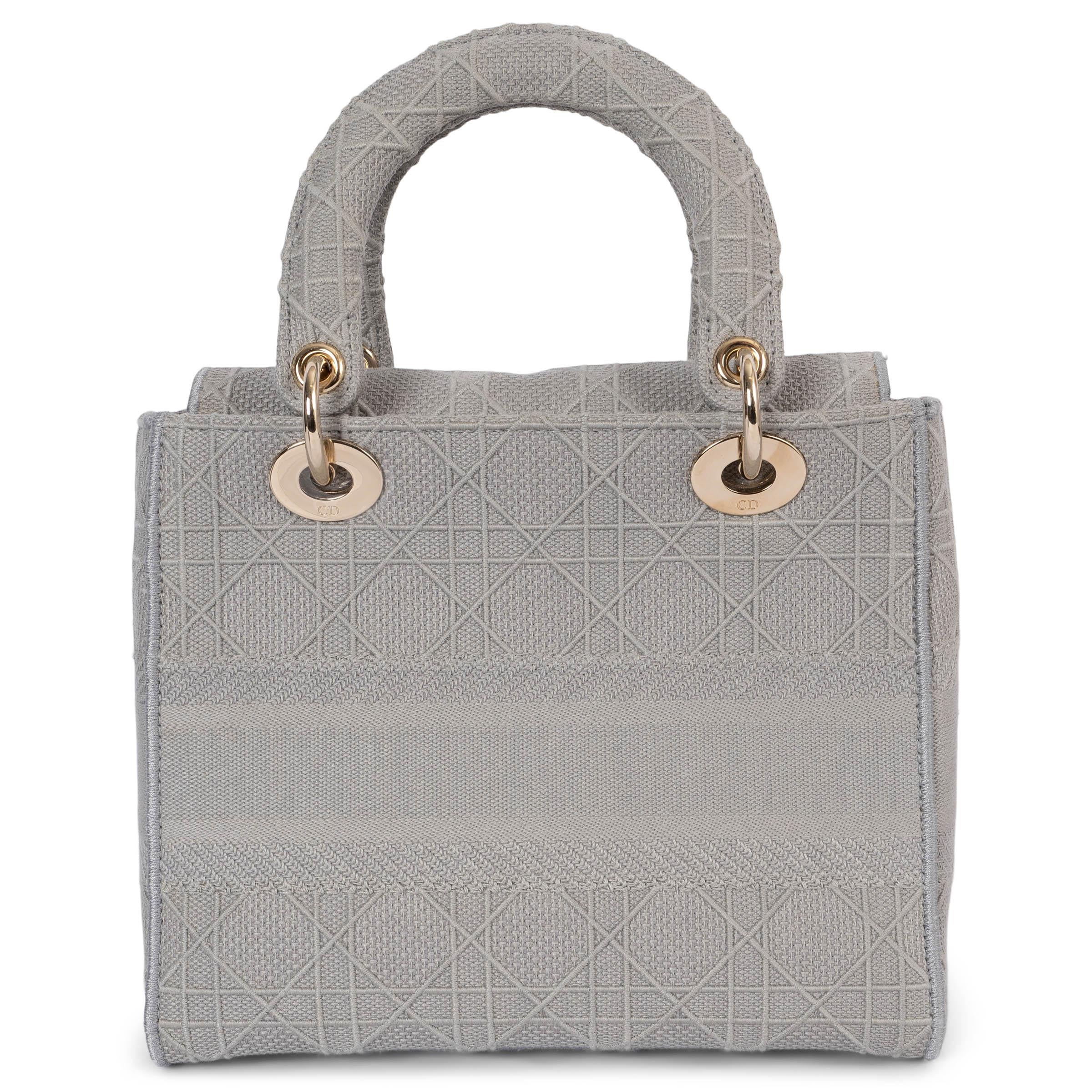 Women's CHRISTIAN DIOR grey Cannage canvas 2020 MEDIUM LADY D-LITE Bag