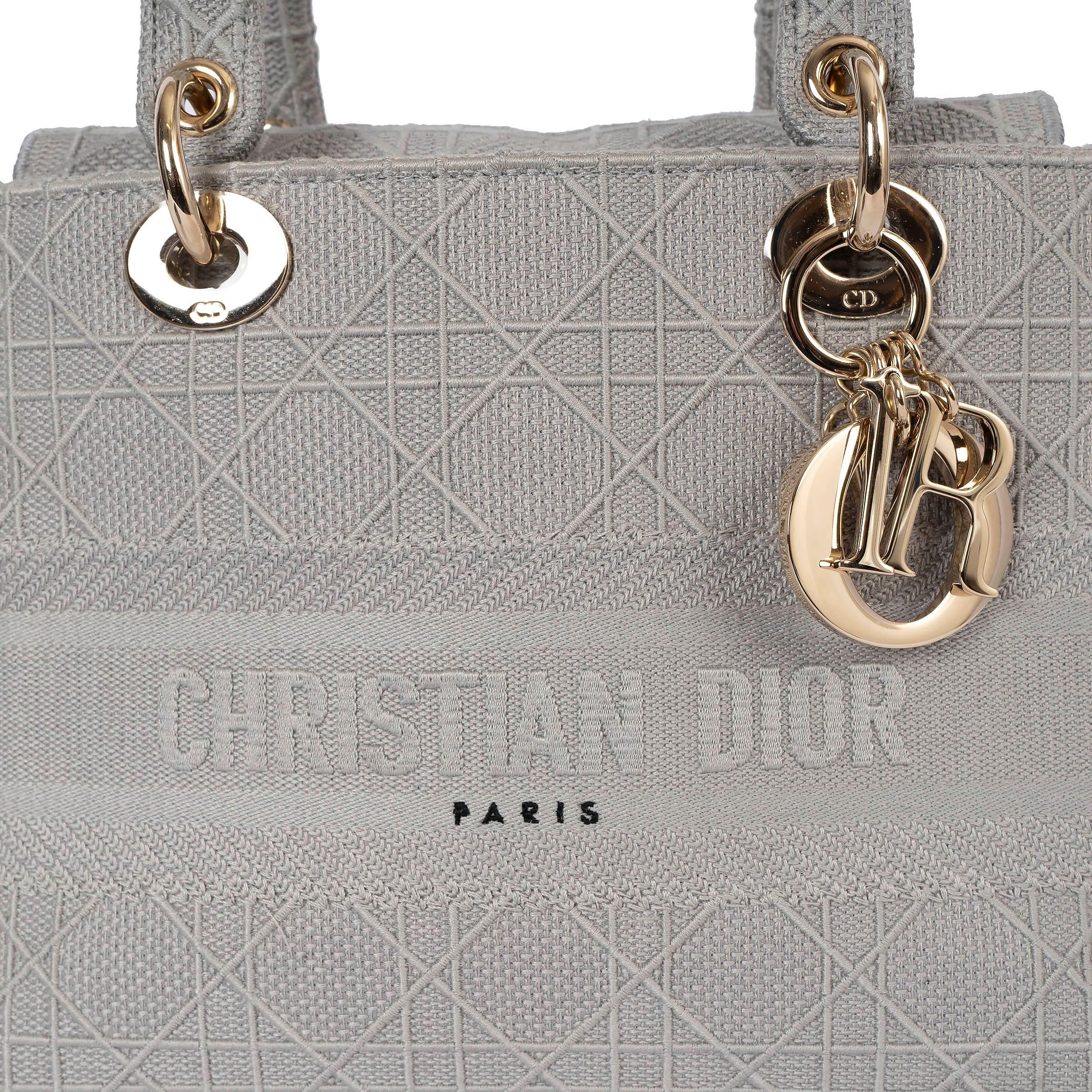 CHRISTIAN DIOR grey Cannage canvas 2020 MEDIUM LADY D-LITE Bag 3