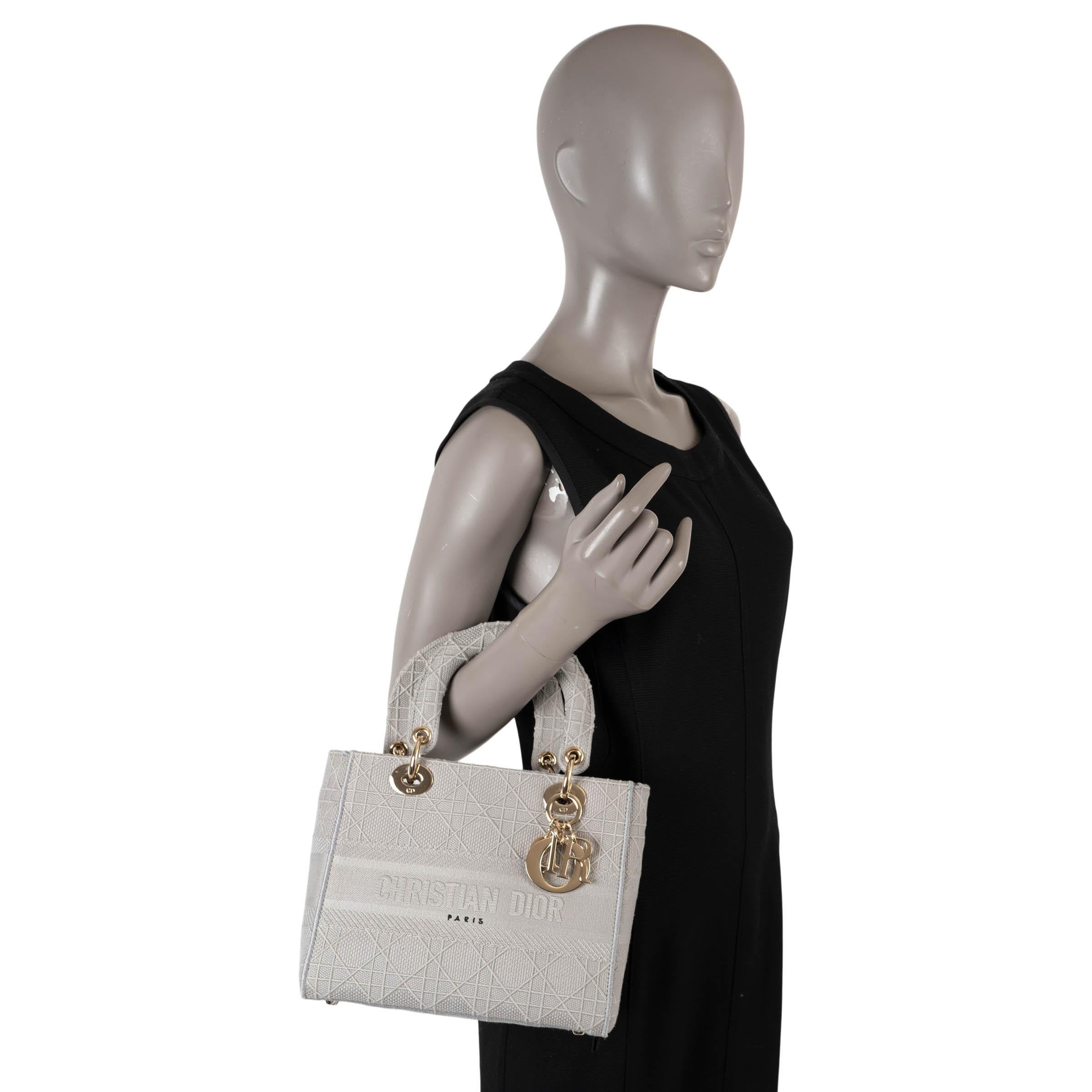 CHRISTIAN DIOR grey Cannage canvas 2020 MEDIUM LADY D-LITE Bag 6