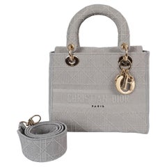 CHRISTIAN DIOR grey Cannage canvas 2020 MEDIUM LADY D-LITE Bag