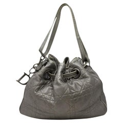 Christian Dior Grey Cannage Drawstring Hobo
