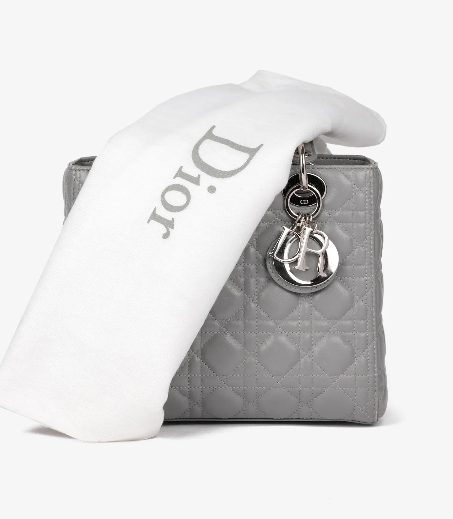 Christian Dior Grey Cannage Quilted Lambskin Medium Lady Dior en vente 7