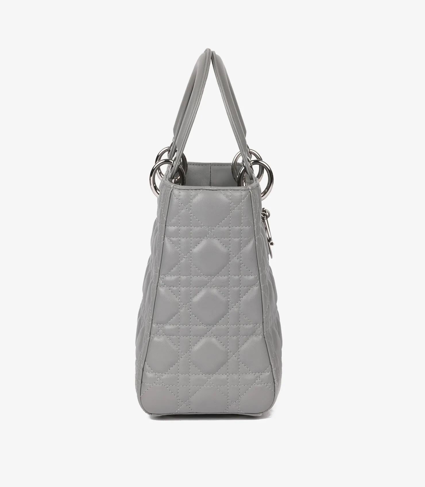 Christian Dior Grey Cannage Quilted Lambskin Medium Lady Dior Excellent état - En vente à Bishop's Stortford, Hertfordshire