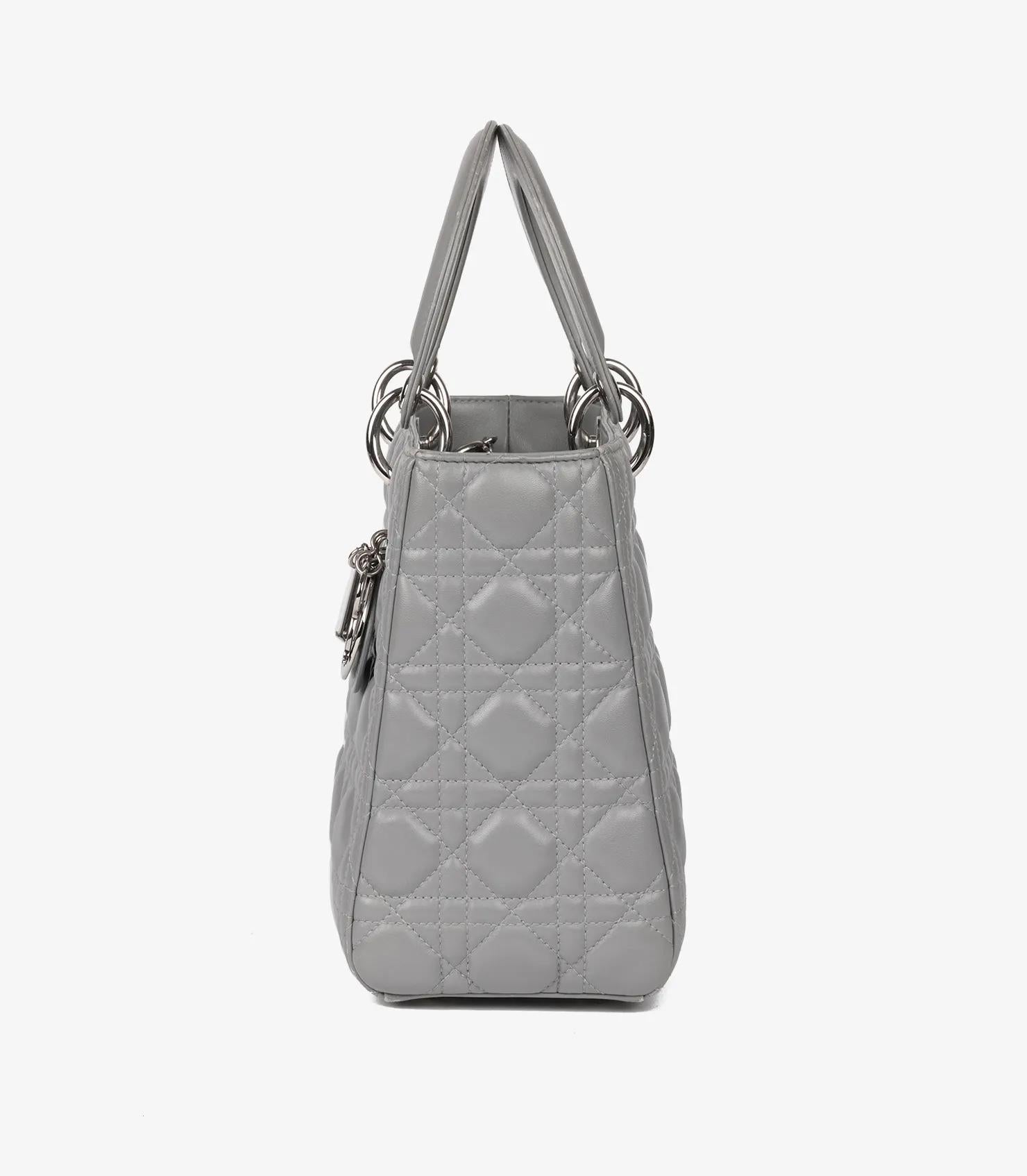 Christian Dior Grey Cannage Quilted Lambskin Medium Lady Dior Unisexe en vente