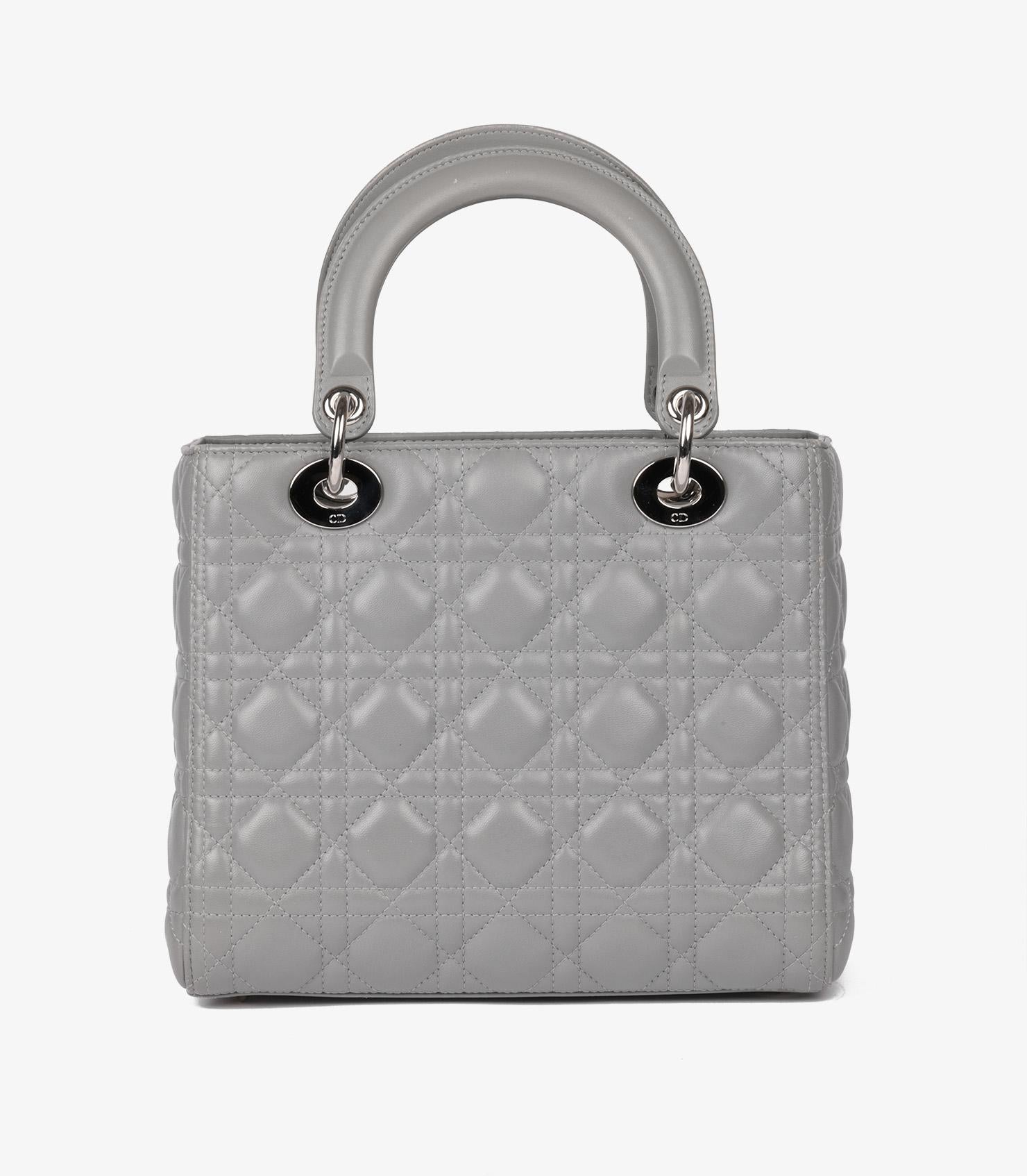 Christian Dior Grey Cannage Quilted Lambskin Medium Lady Dior  For Sale 2