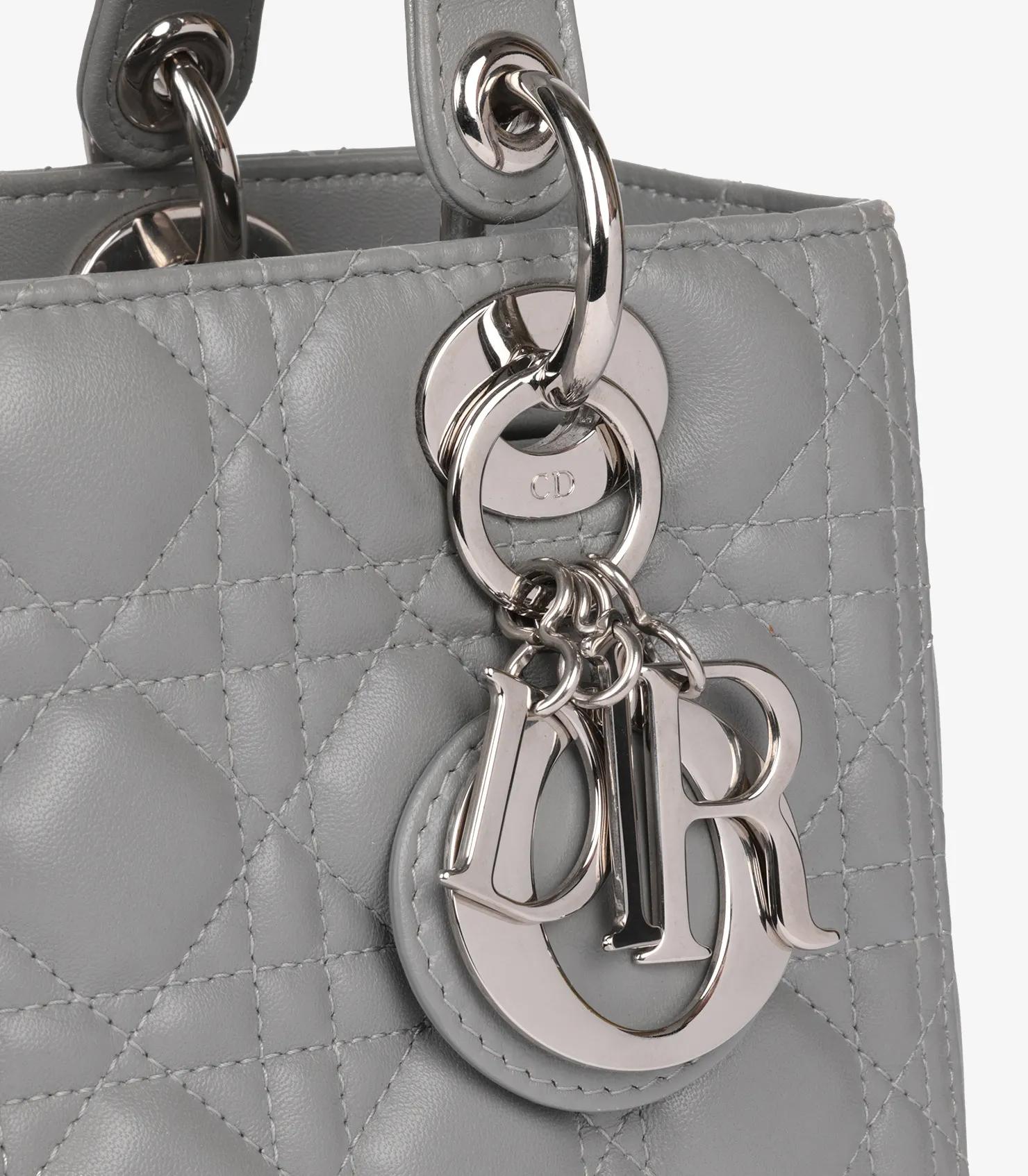 Christian Dior Grey Cannage Quilted Lambskin Medium Lady Dior en vente 1