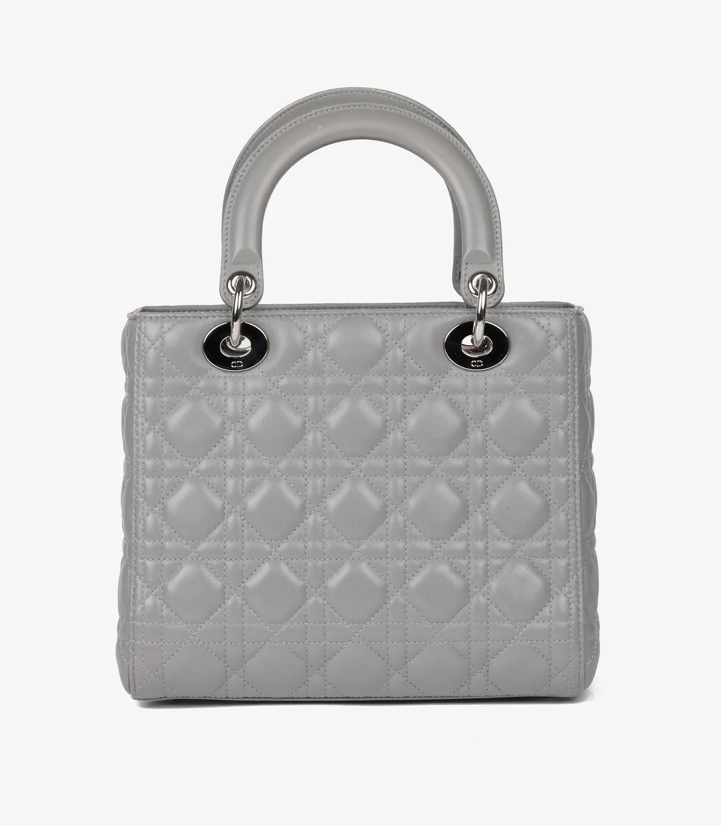 Christian Dior Grey Cannage Quilted Lambskin Medium Lady Dior en vente 2