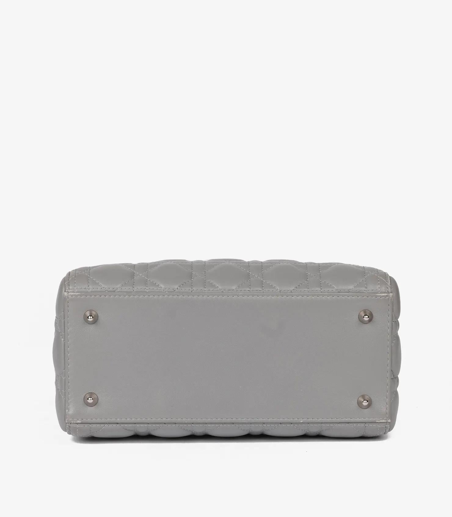 Christian Dior Grey Cannage Quilted Lambskin Medium Lady Dior en vente 3