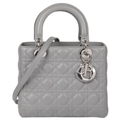 Used Christian Dior Grey Cannage Quilted Lambskin Medium Lady Dior 