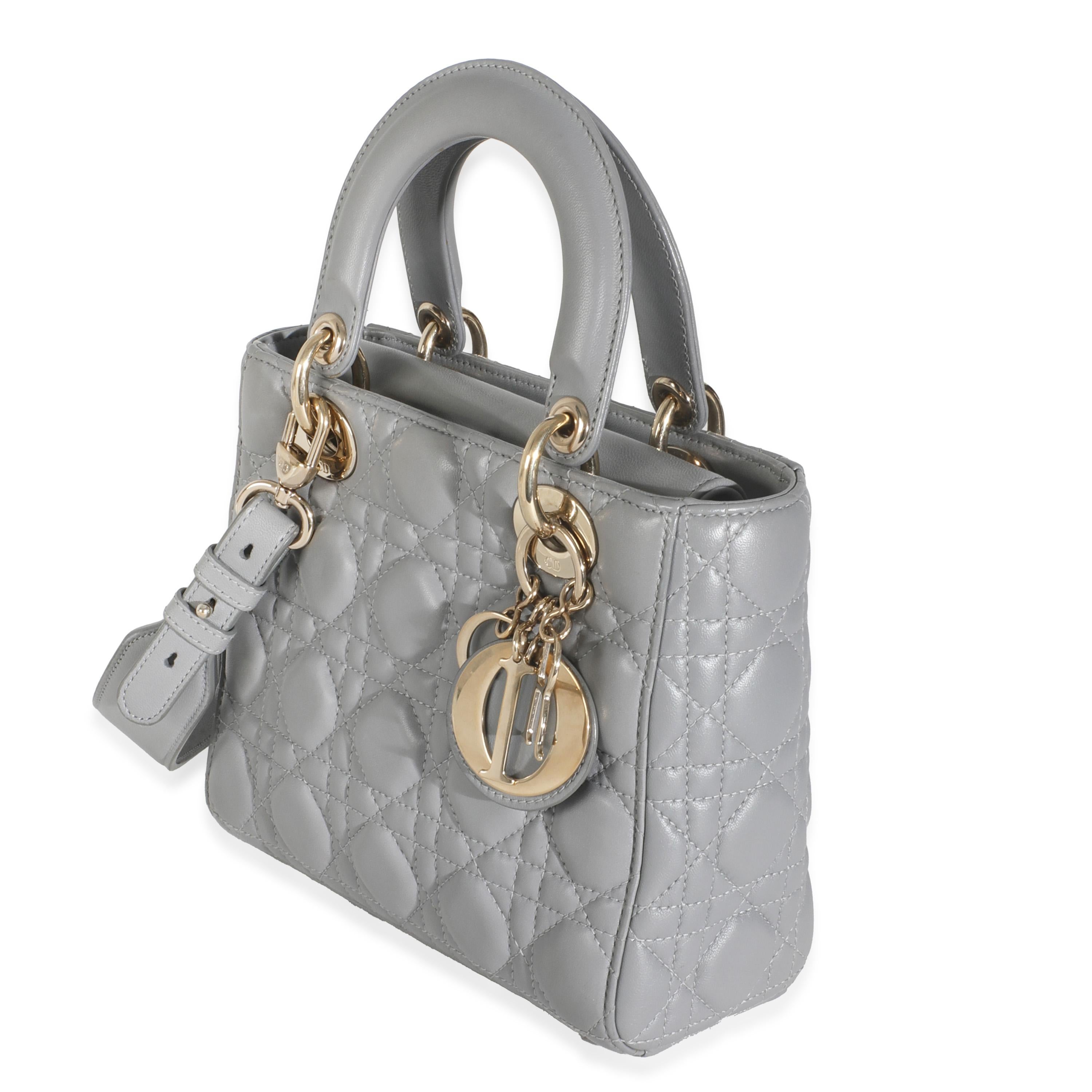 Christian Dior Grau Cannage Gestepptes Lammfell Klein My ABC Lady Dior Damen im Angebot