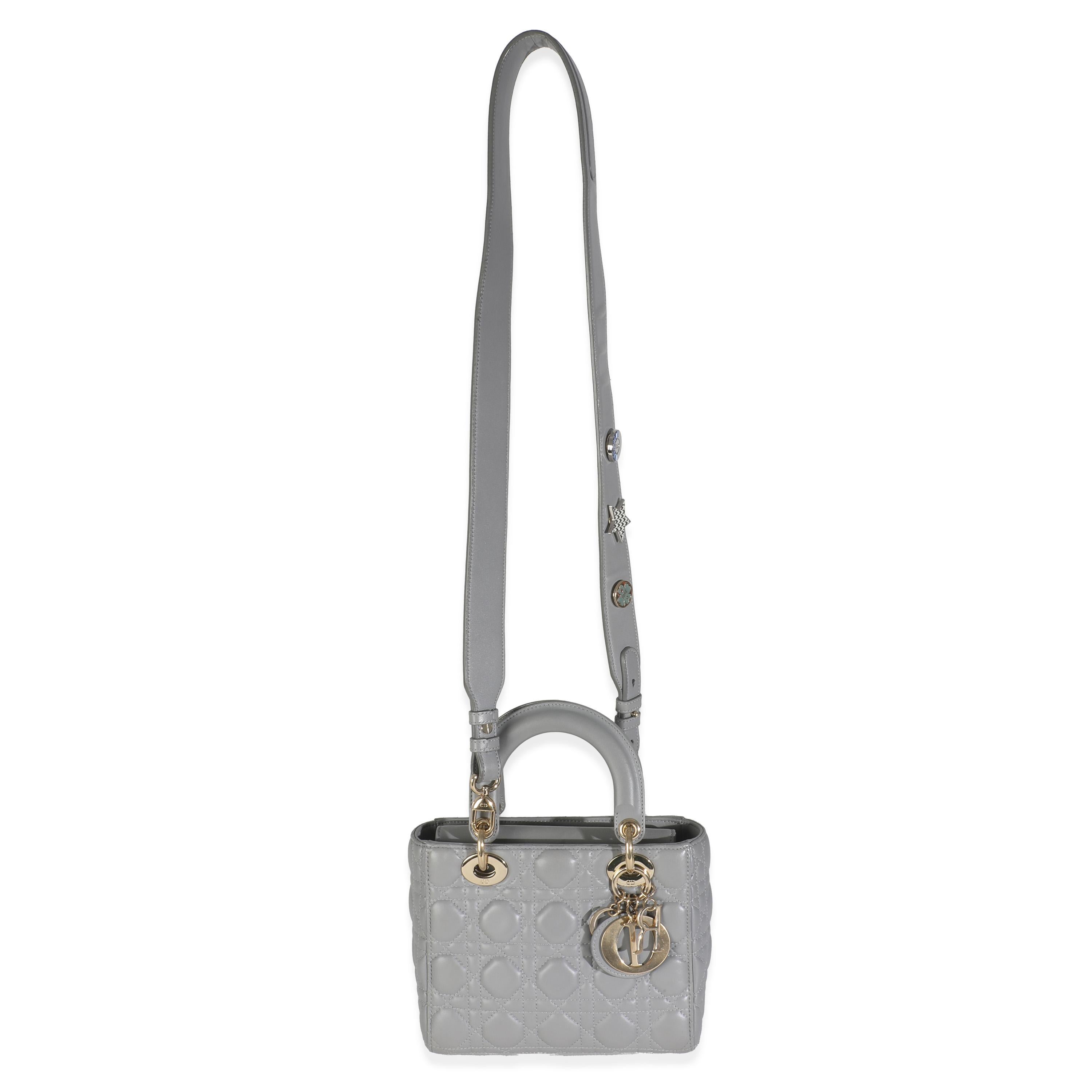 Christian Dior Grau Cannage Gestepptes Lammfell Klein My ABC Lady Dior im Angebot 2
