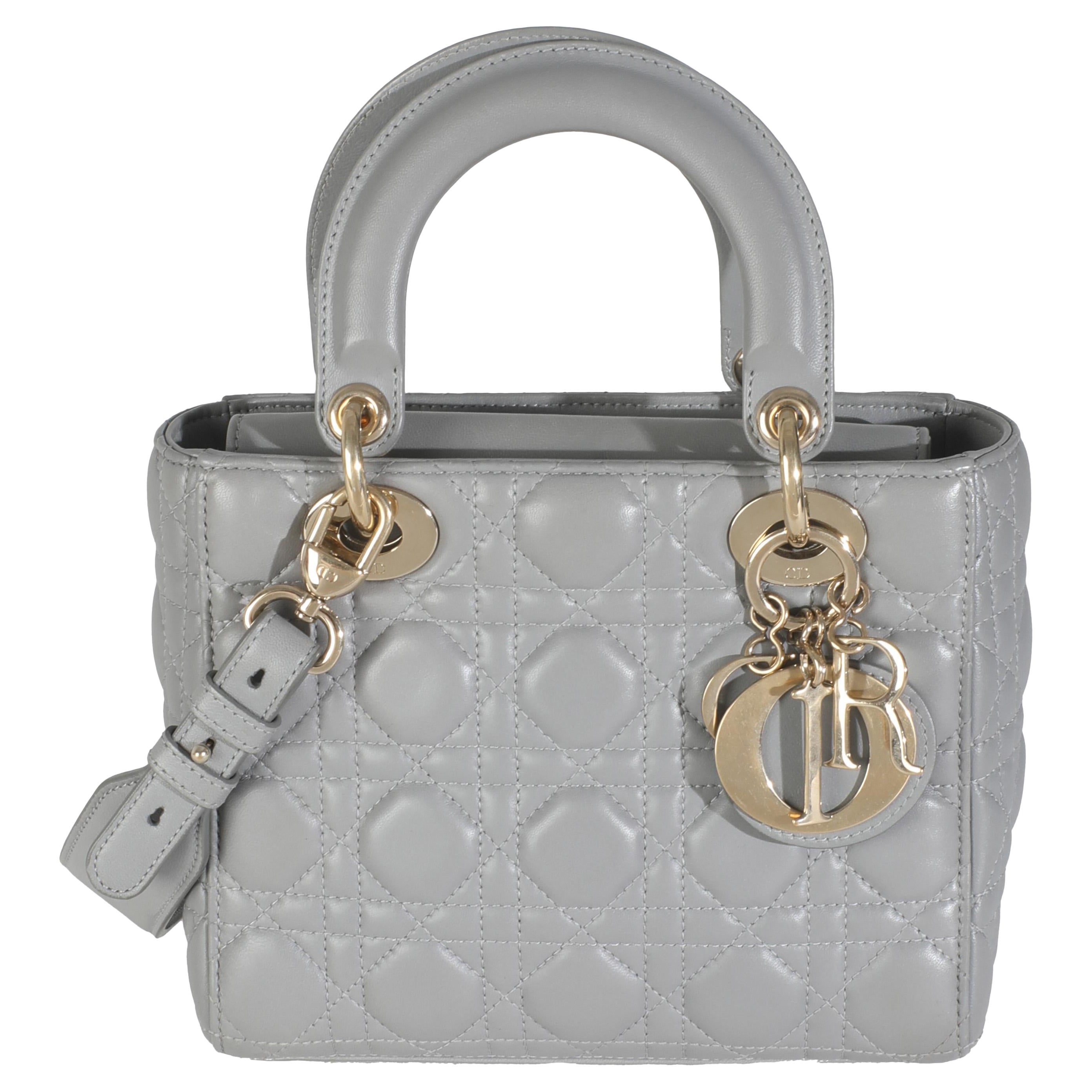 Christian Dior Grau Cannage Gestepptes Lammfell Klein My ABC Lady Dior