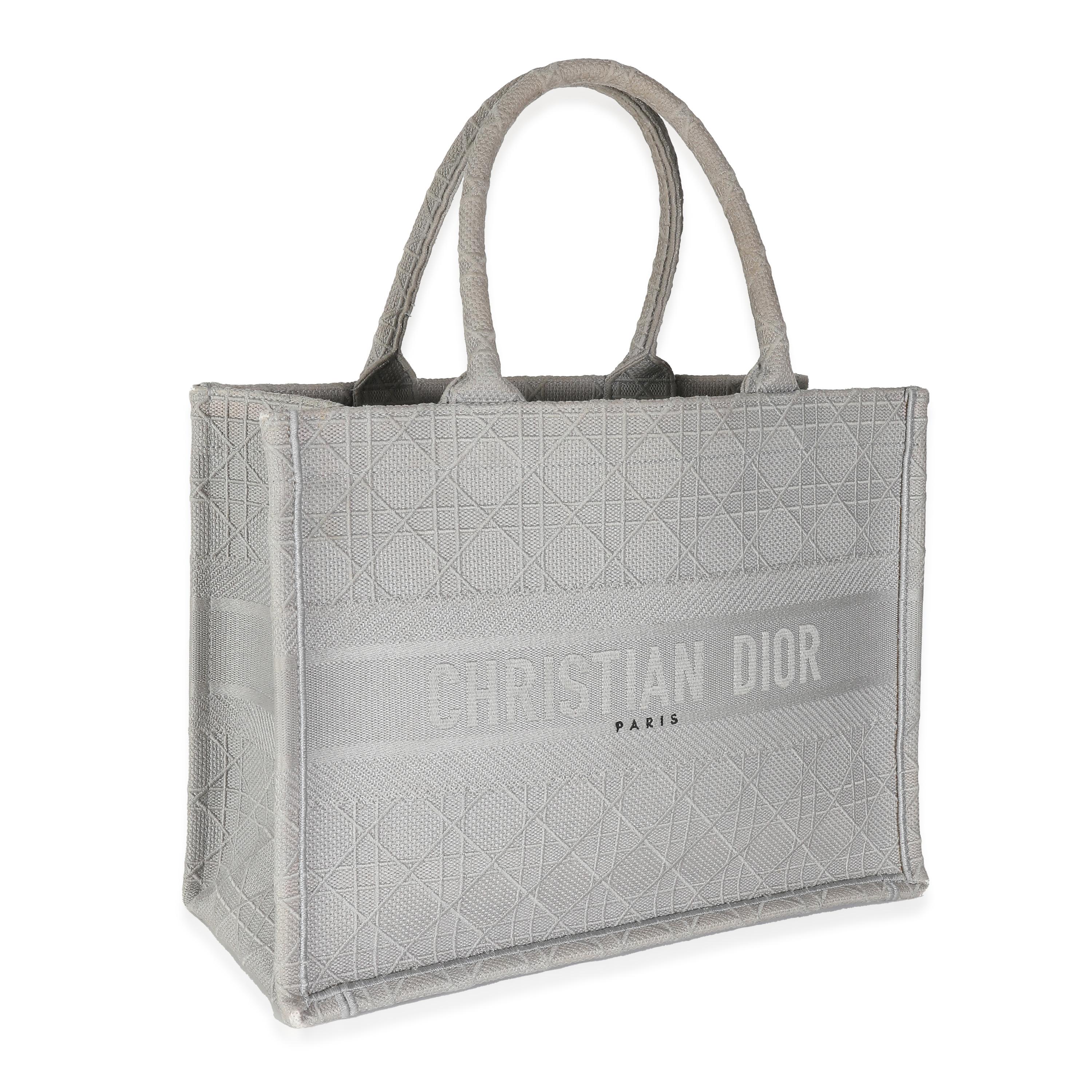Gray Christian Dior Grey Canvas Cannage Medium Book Tote For Sale