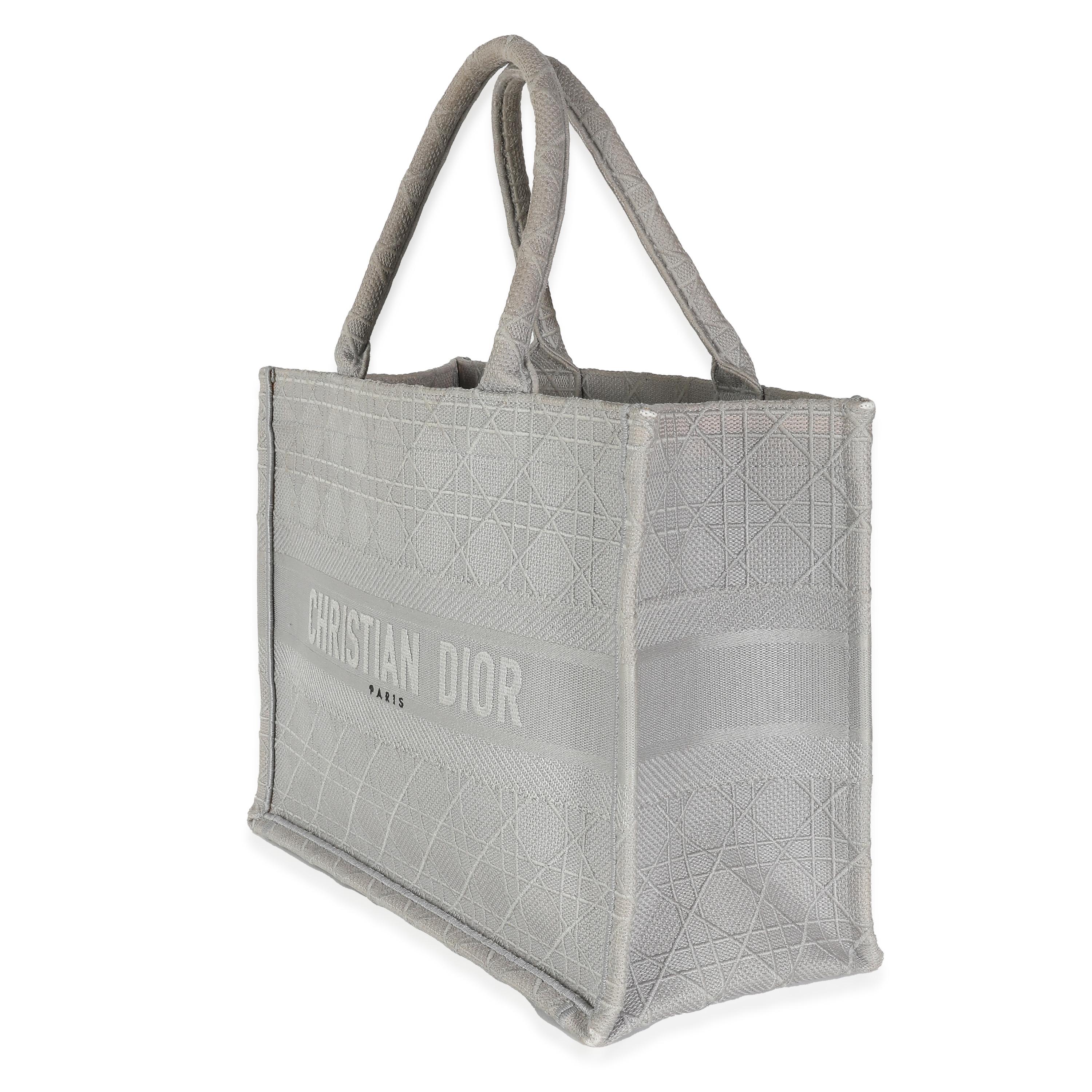 Christian Dior Grey Canvas Cannage Medium Book Tote In Fair Condition For Sale In New York, NY