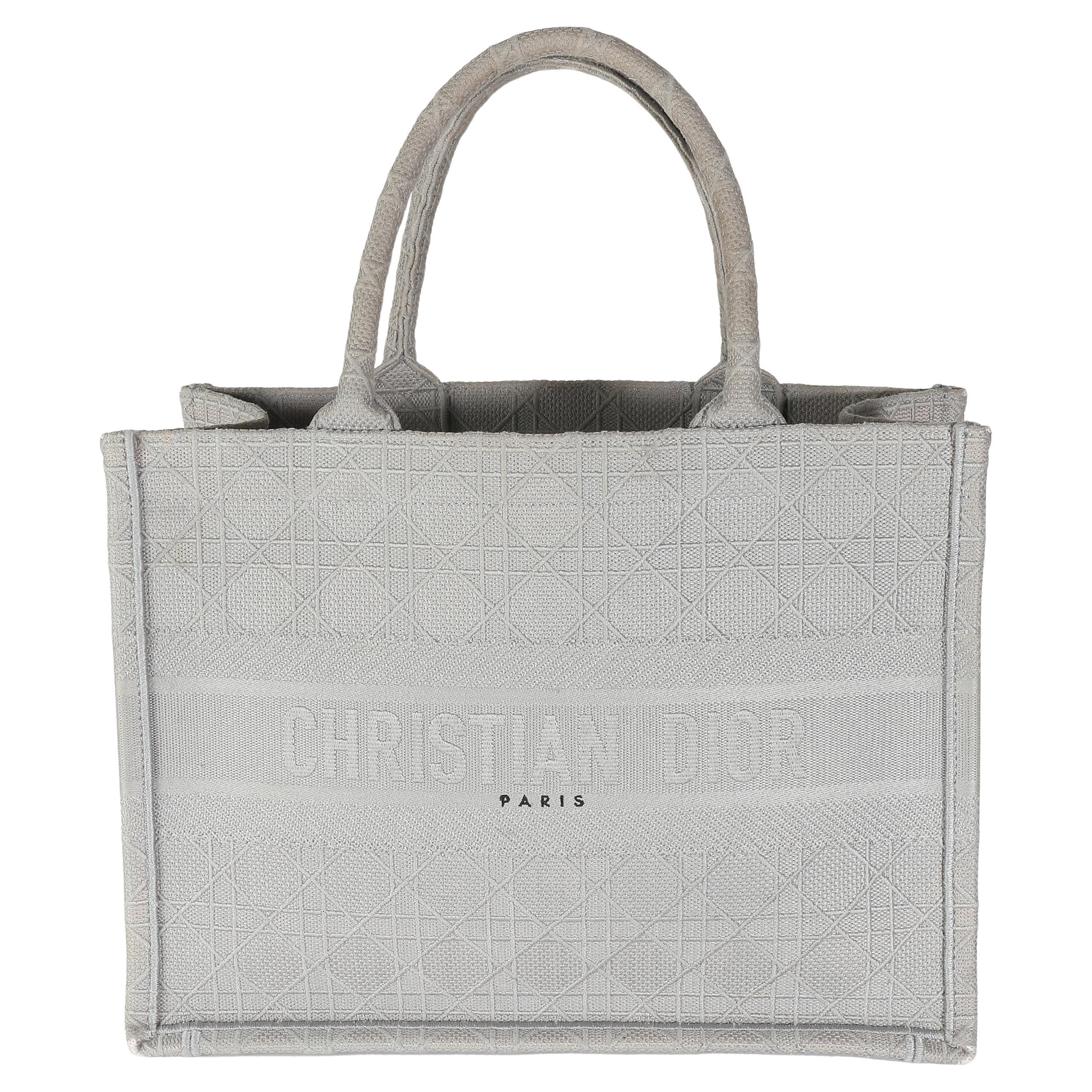 Christian Dior Grey Canvas Cannage Medium Book Tote For Sale