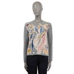 CHRISTIAN DIOR grey cashmere 2019 ANIMAL EMBROIDERED Crewneck Sweater 38 S