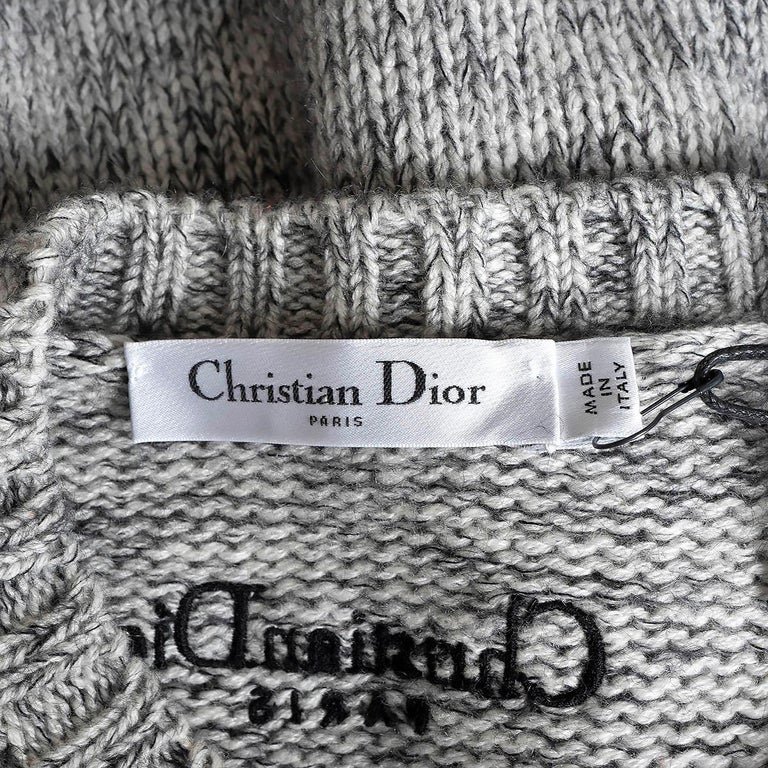 CHRISTIAN DIOR grey cashmere blend 2023 EMBROIDERED Sweater 38 S