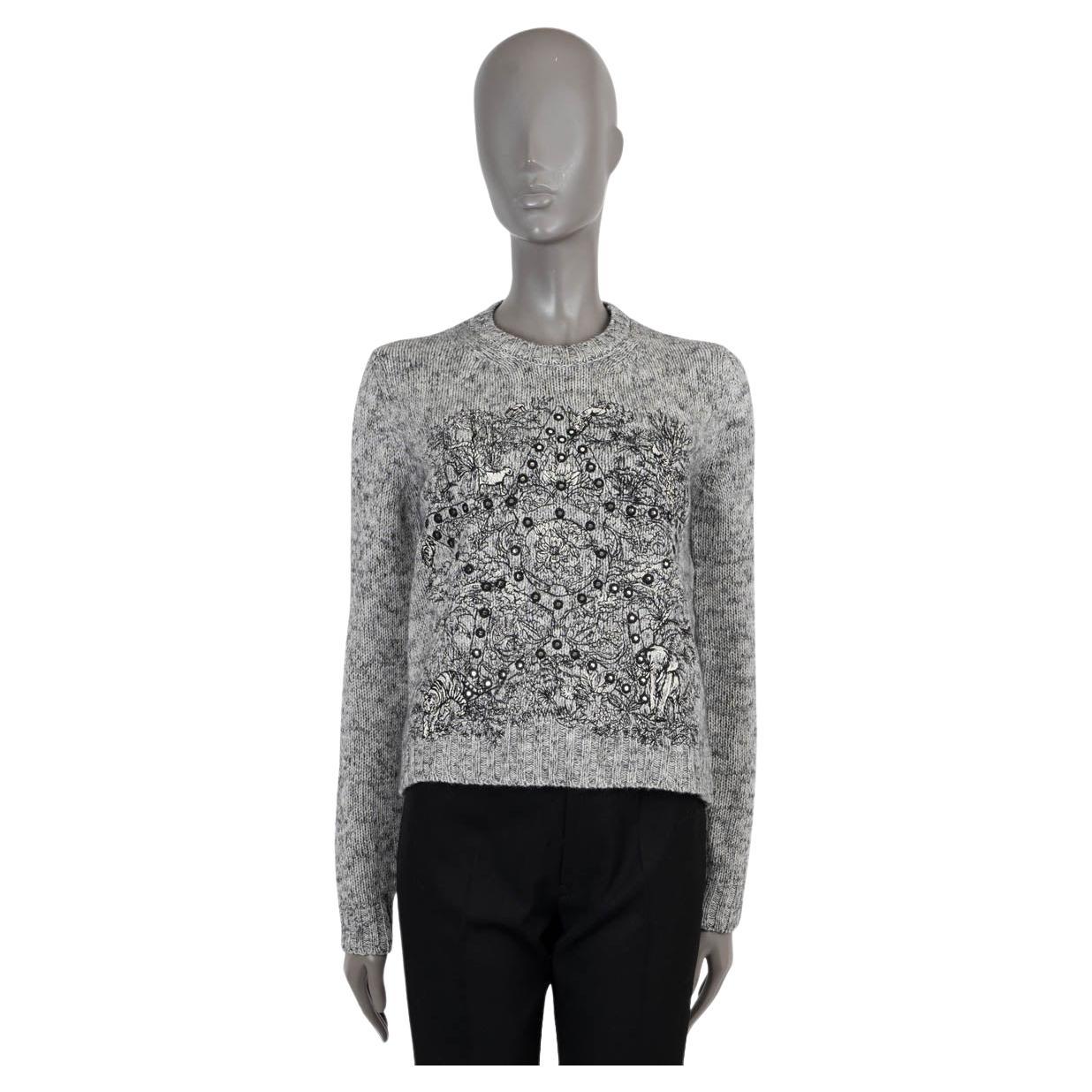 CHRISTIAN DIOR grey cashmere blend 2023 EMBROIDERED Sweater 38 S For Sale