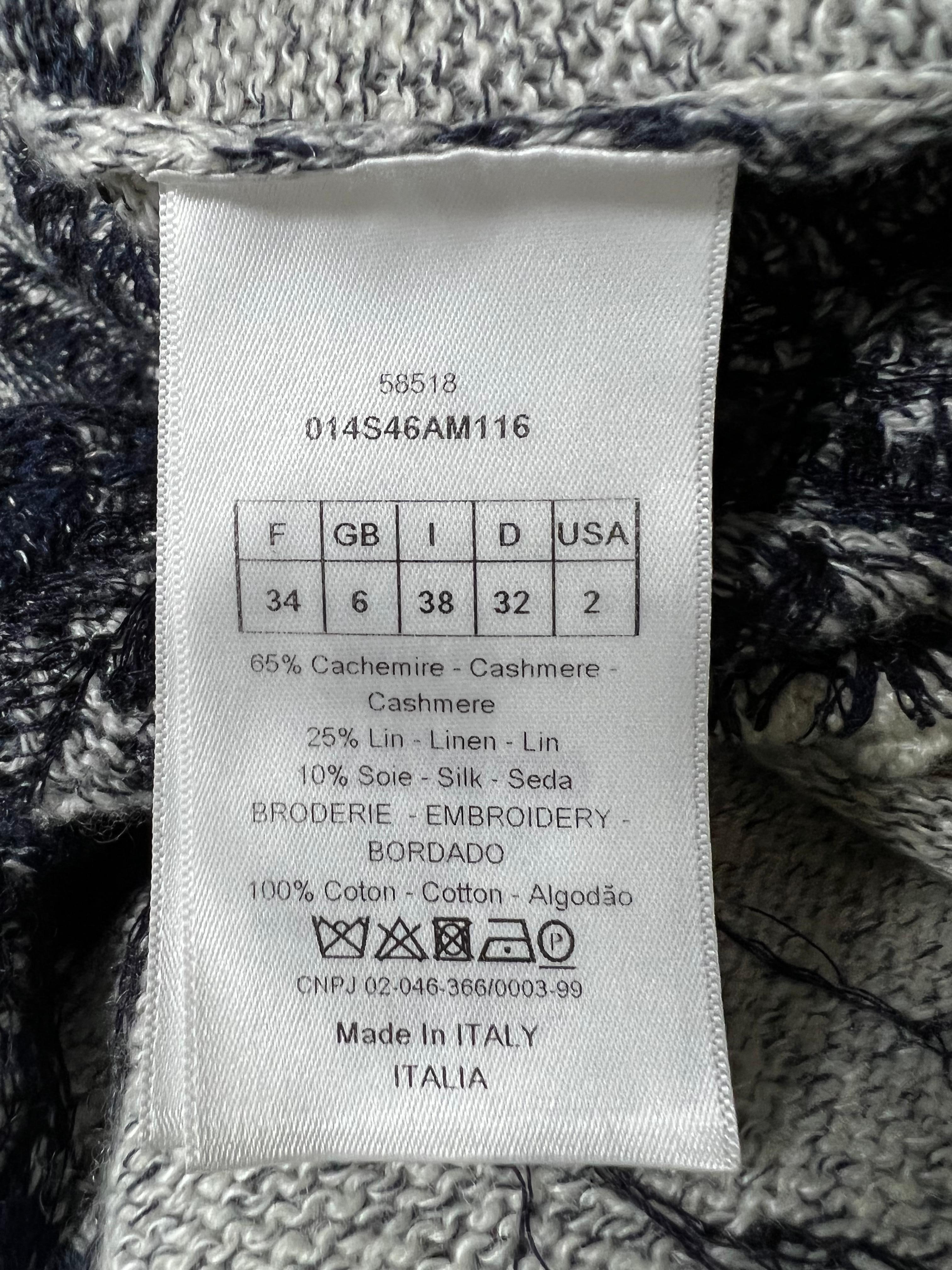 Christian Dior Grey Cashmere Sweater Embroidered, Size 2 For Sale 3
