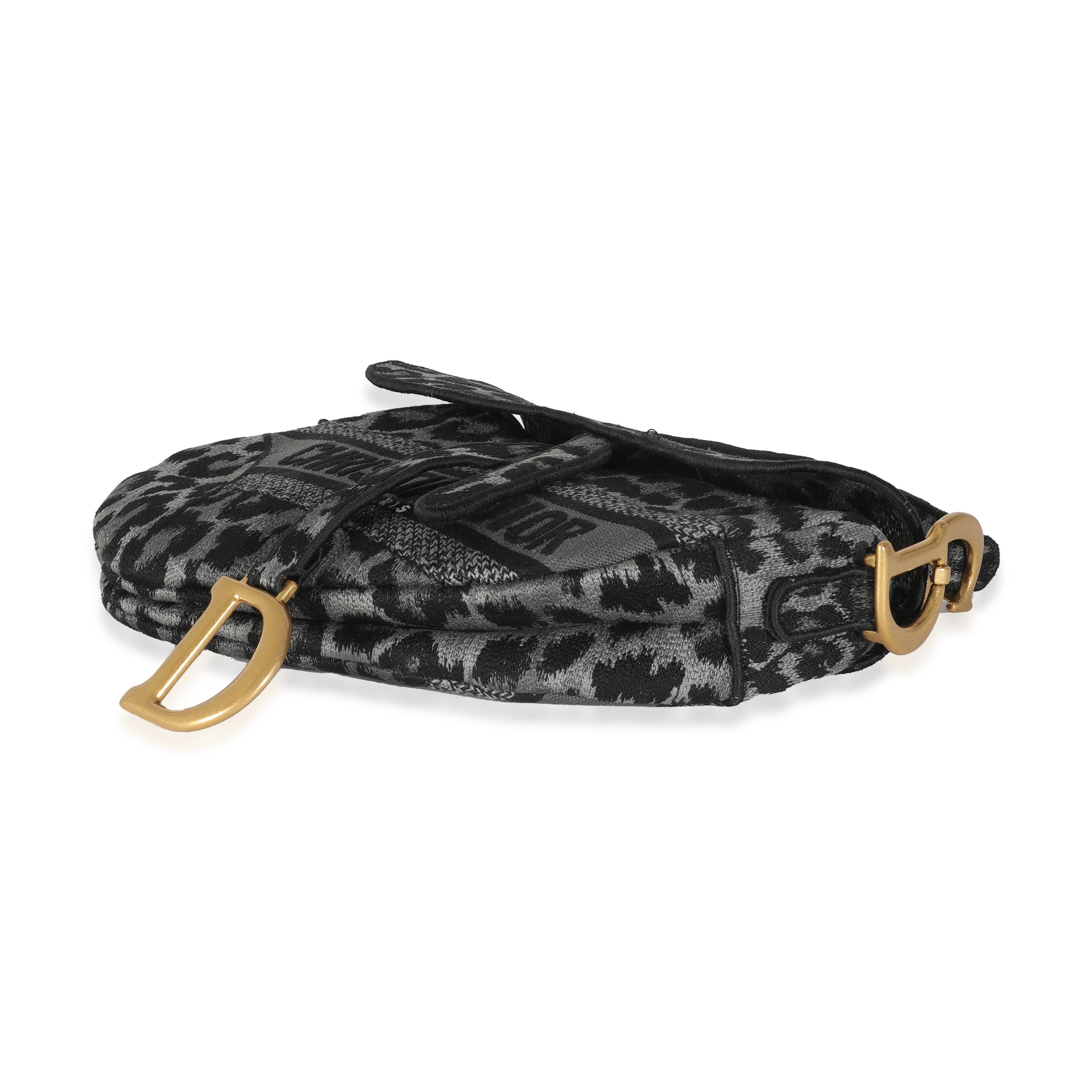 Women's or Men's Christian Dior Grey Cheetah Mizza Embroidered Canvas Saddle For Sale