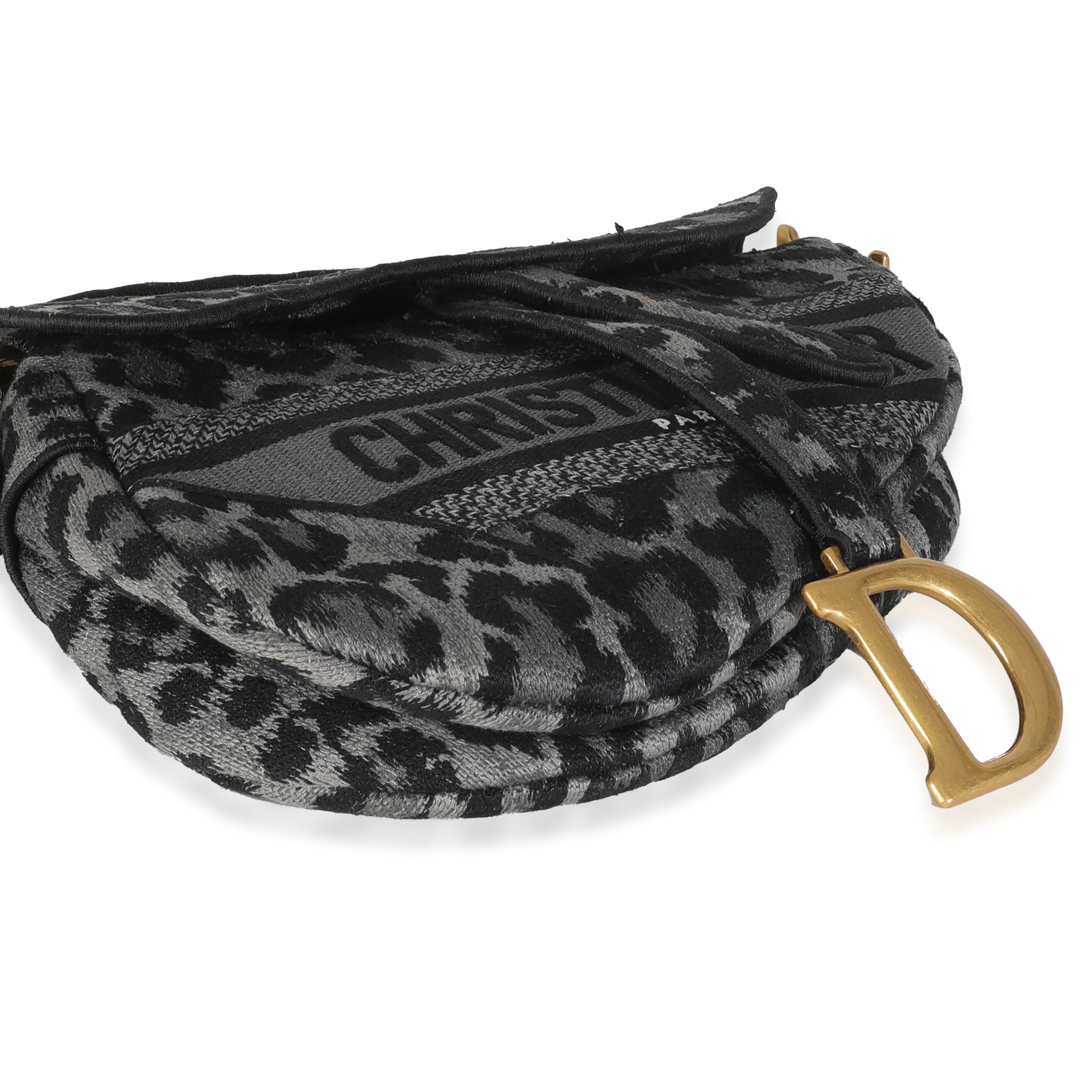Christian Dior Grey Cheetah Mizza Embroidered Canvas Saddle For Sale 1
