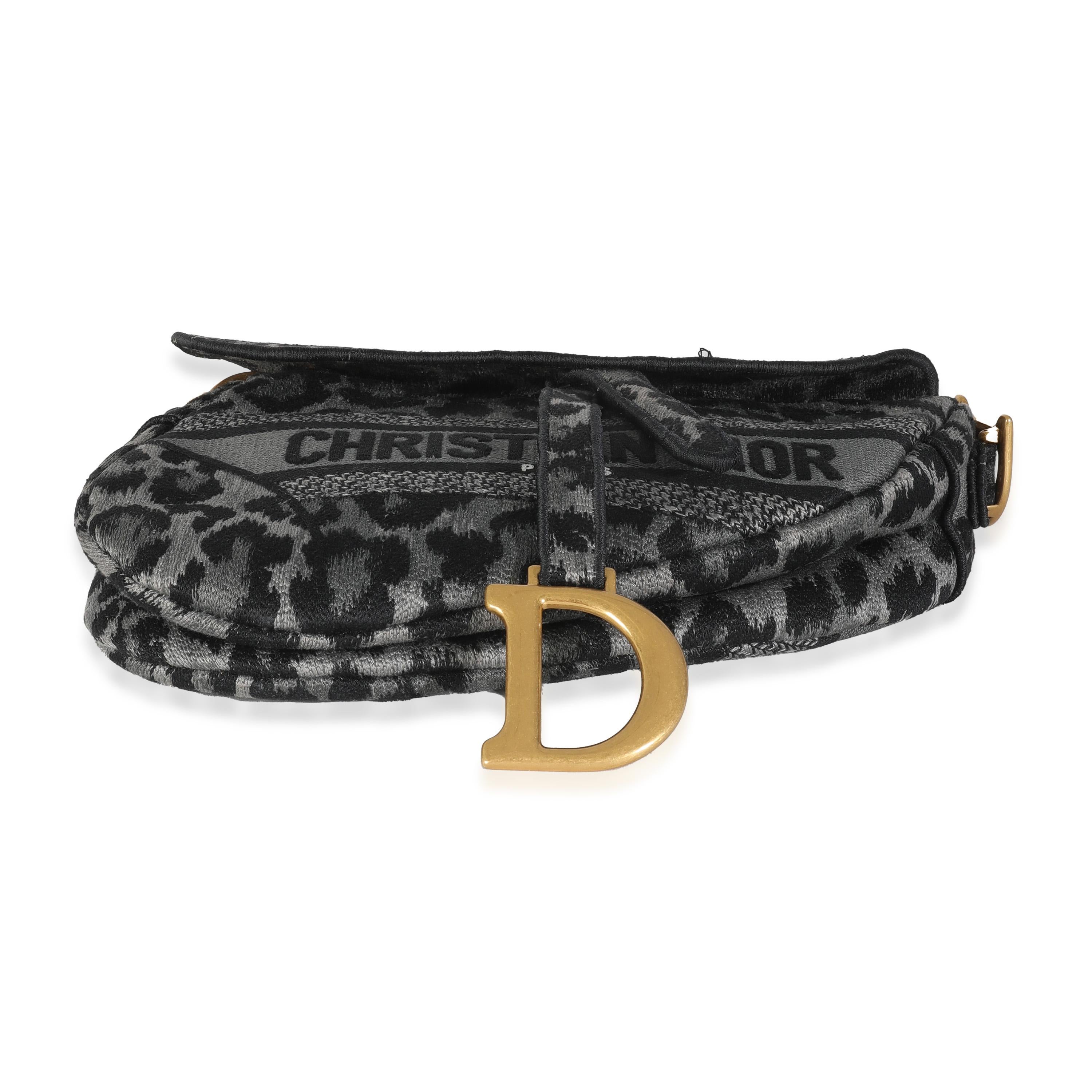 Christian Dior Grey Cheetah Mizza Embroidered Canvas Saddle For Sale 2