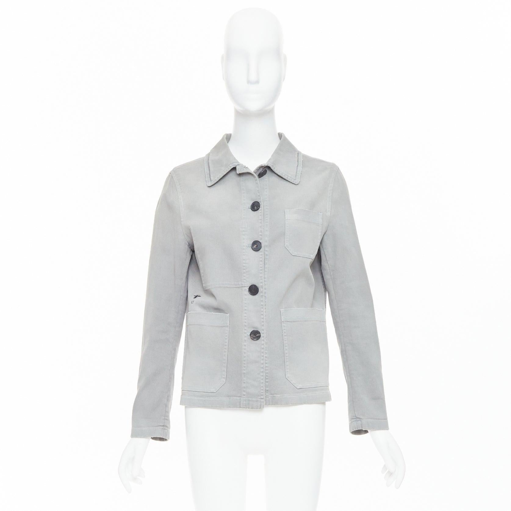 CHRISTIAN DIOR grey cotton denim CD bee logo chore jacket FR36 S For Sale 5