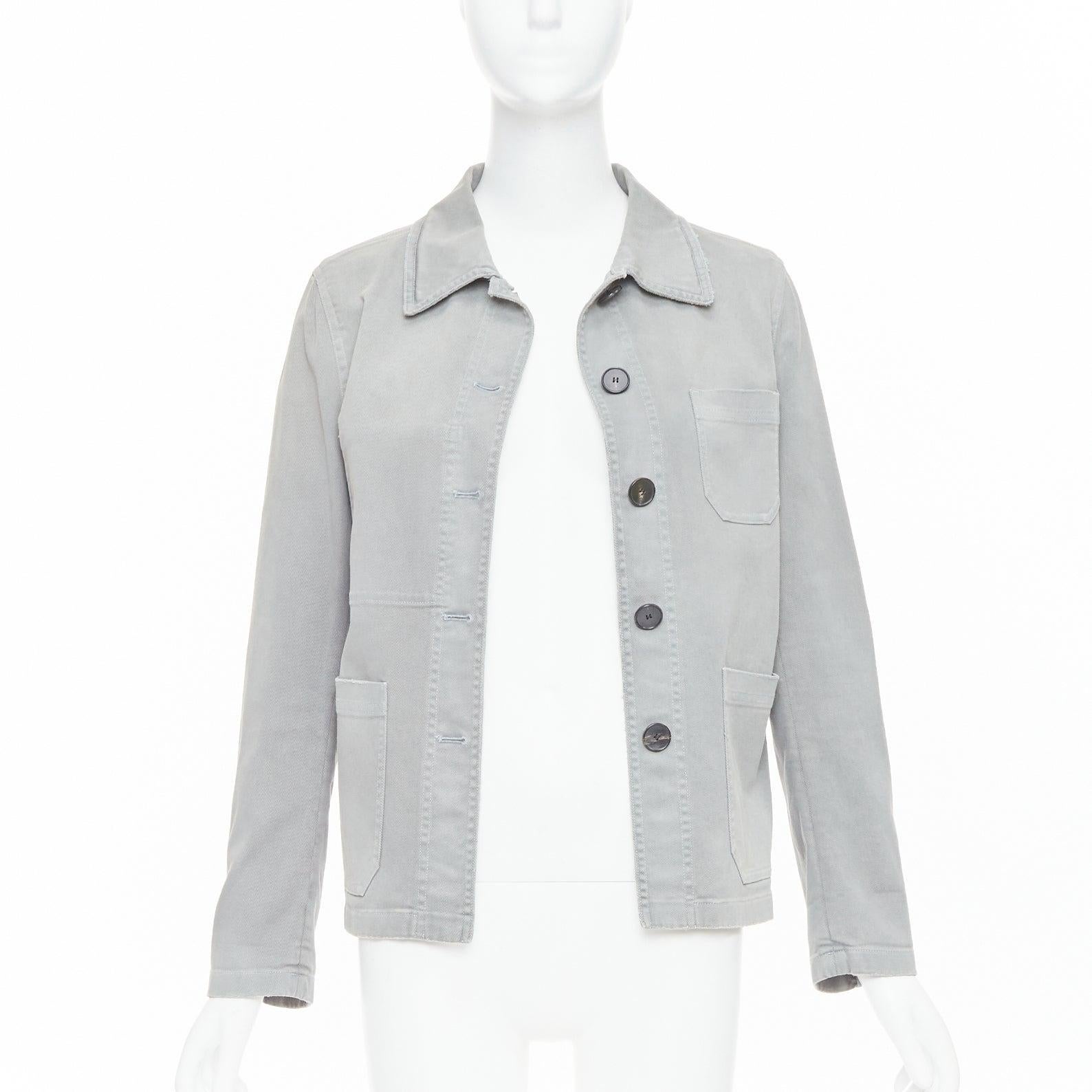 Gray CHRISTIAN DIOR grey cotton denim CD bee logo chore jacket FR36 S For Sale