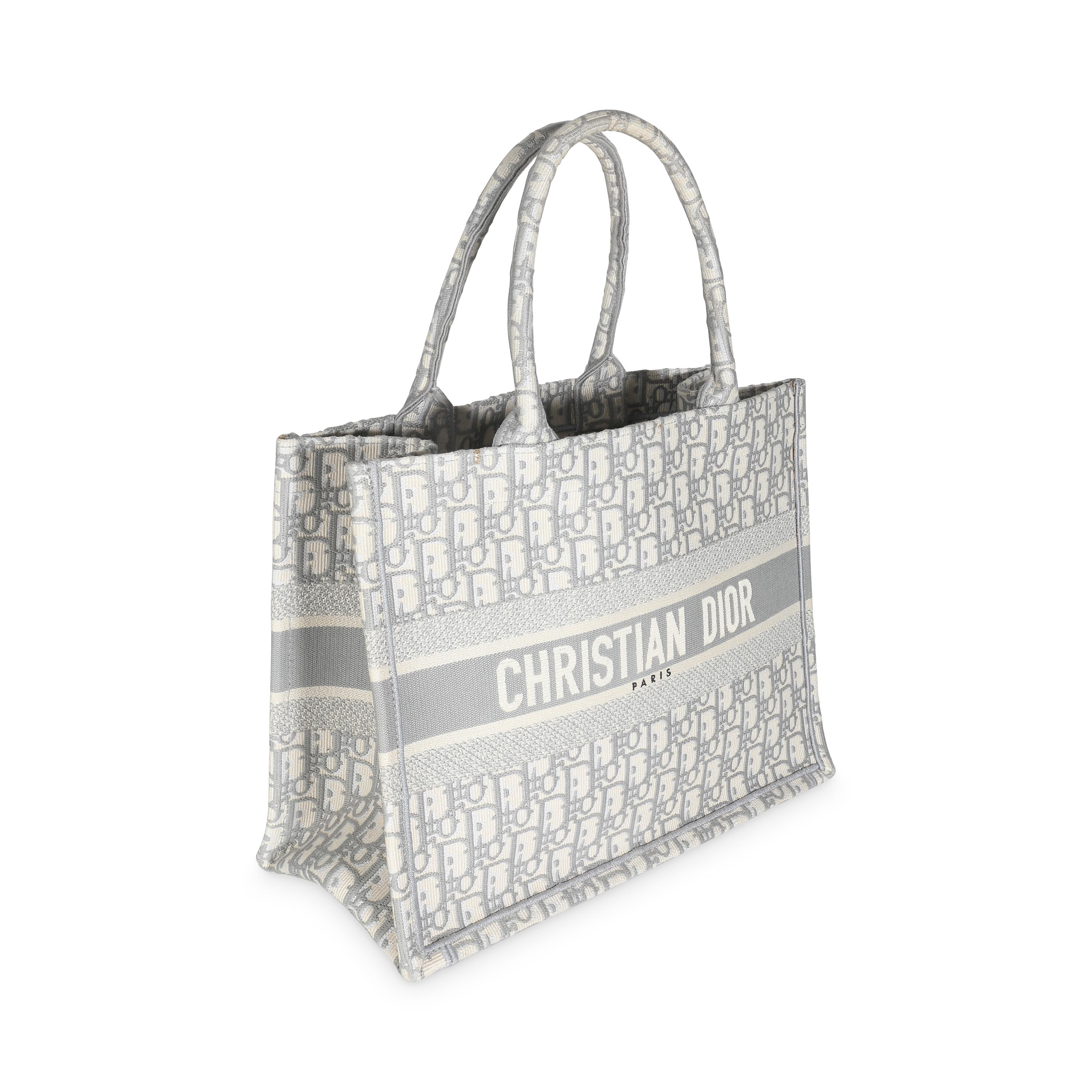 Gray Christian Dior Grey Ecru Oblique Canvas Medium Book Tote For Sale