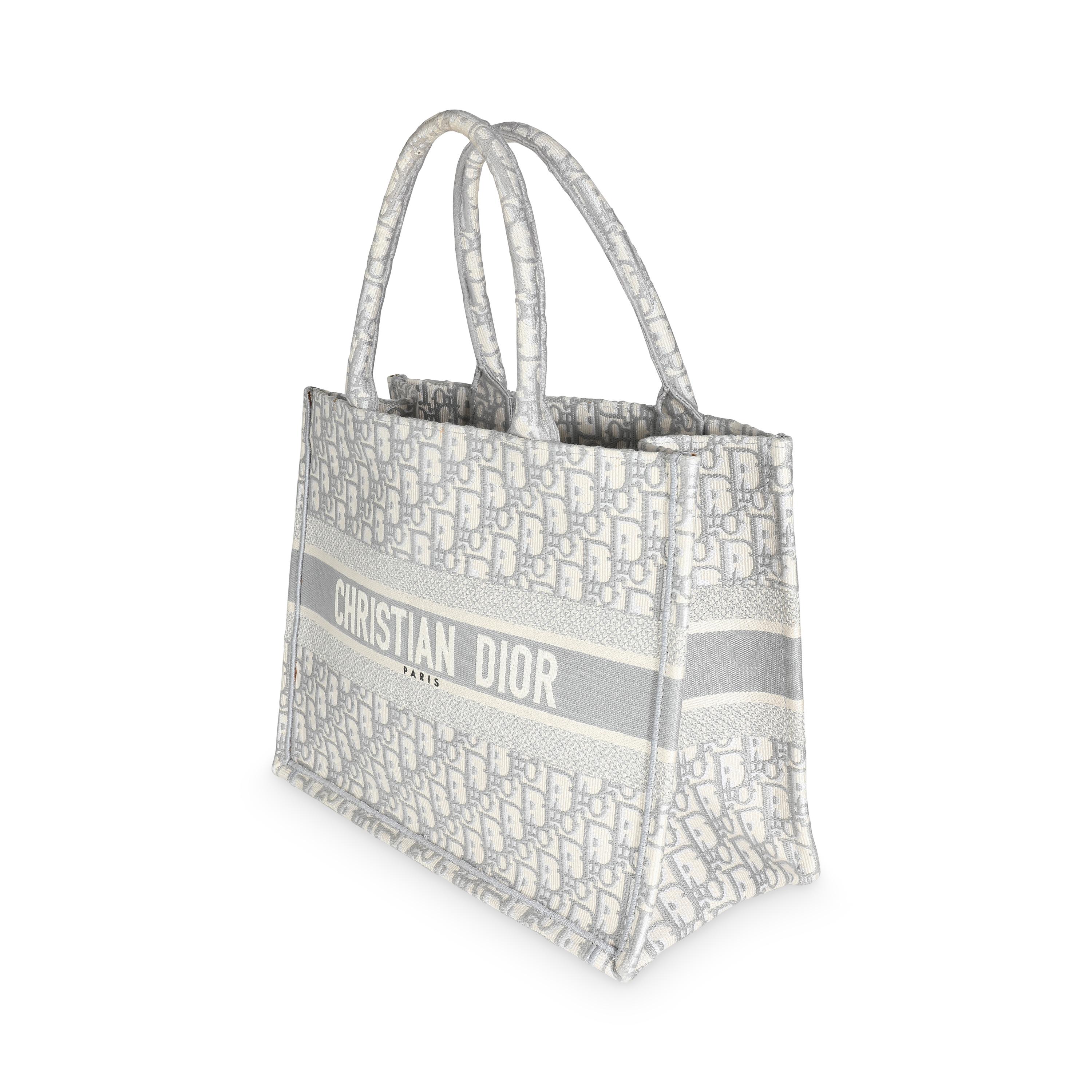 Christian Dior Grey Ecru Oblique Canvas Medium Book Tote In Excellent Condition For Sale In New York, NY